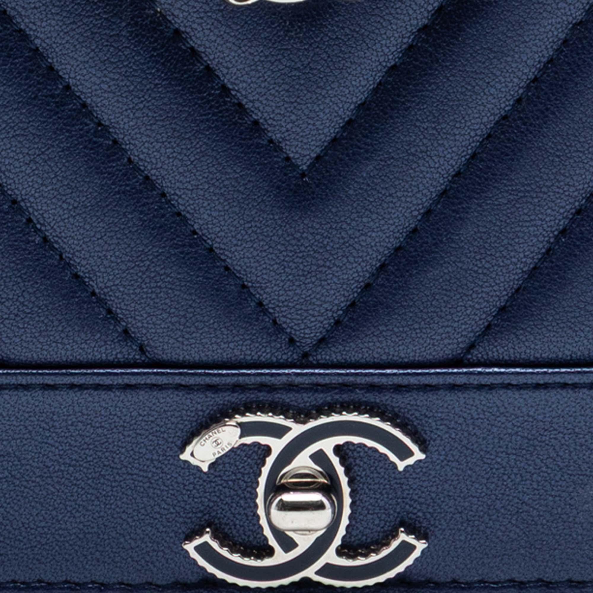 Chanel Chevron Sheepskin Mademoiselle Vintage Wallet On Chain