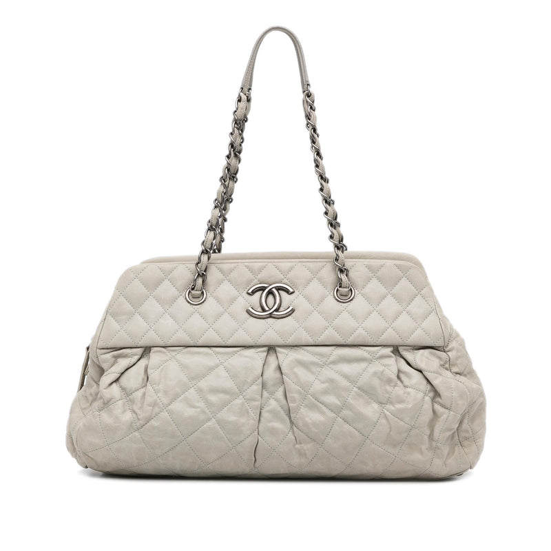 CHANEL Aged Calfskin Quilted Express Bowling Bag White 806818