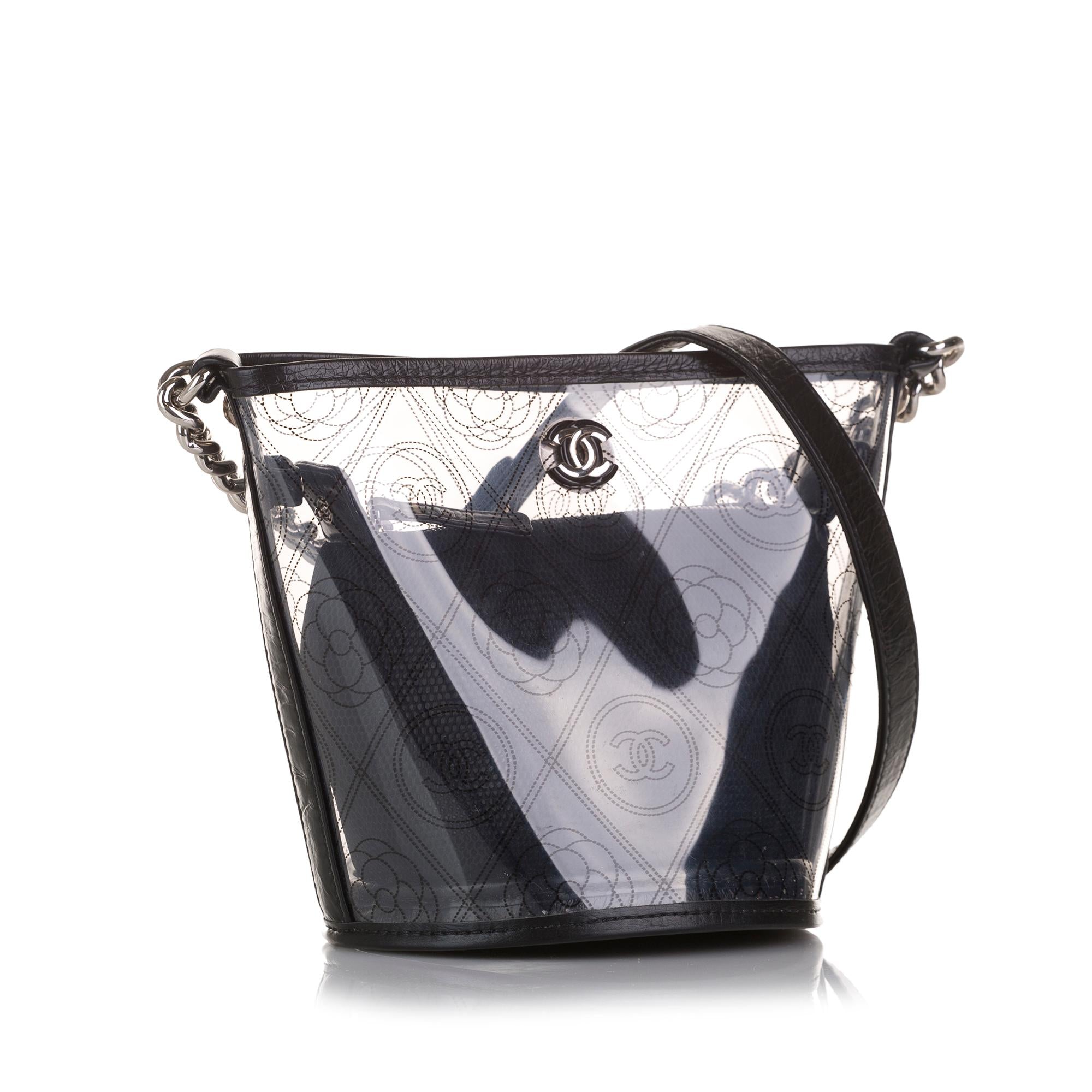 Chanel Crumpled Calfskin PVC Camellia Bucket
