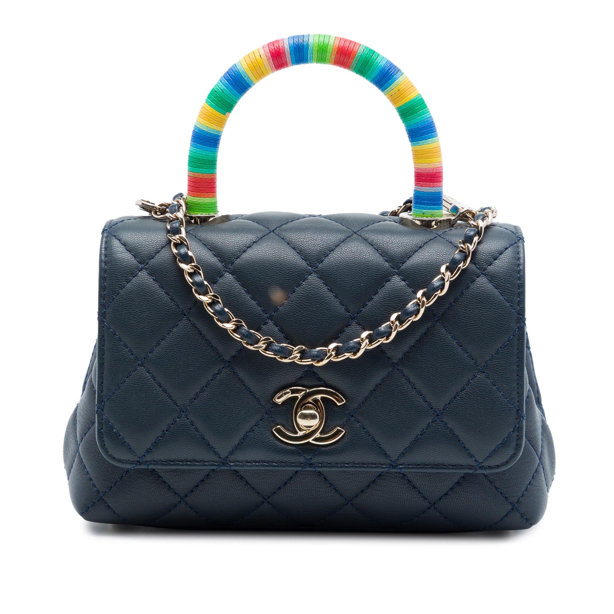 Chanel Extra Mini Quilted Lambskin Rainbow Coco Top Handle Bag