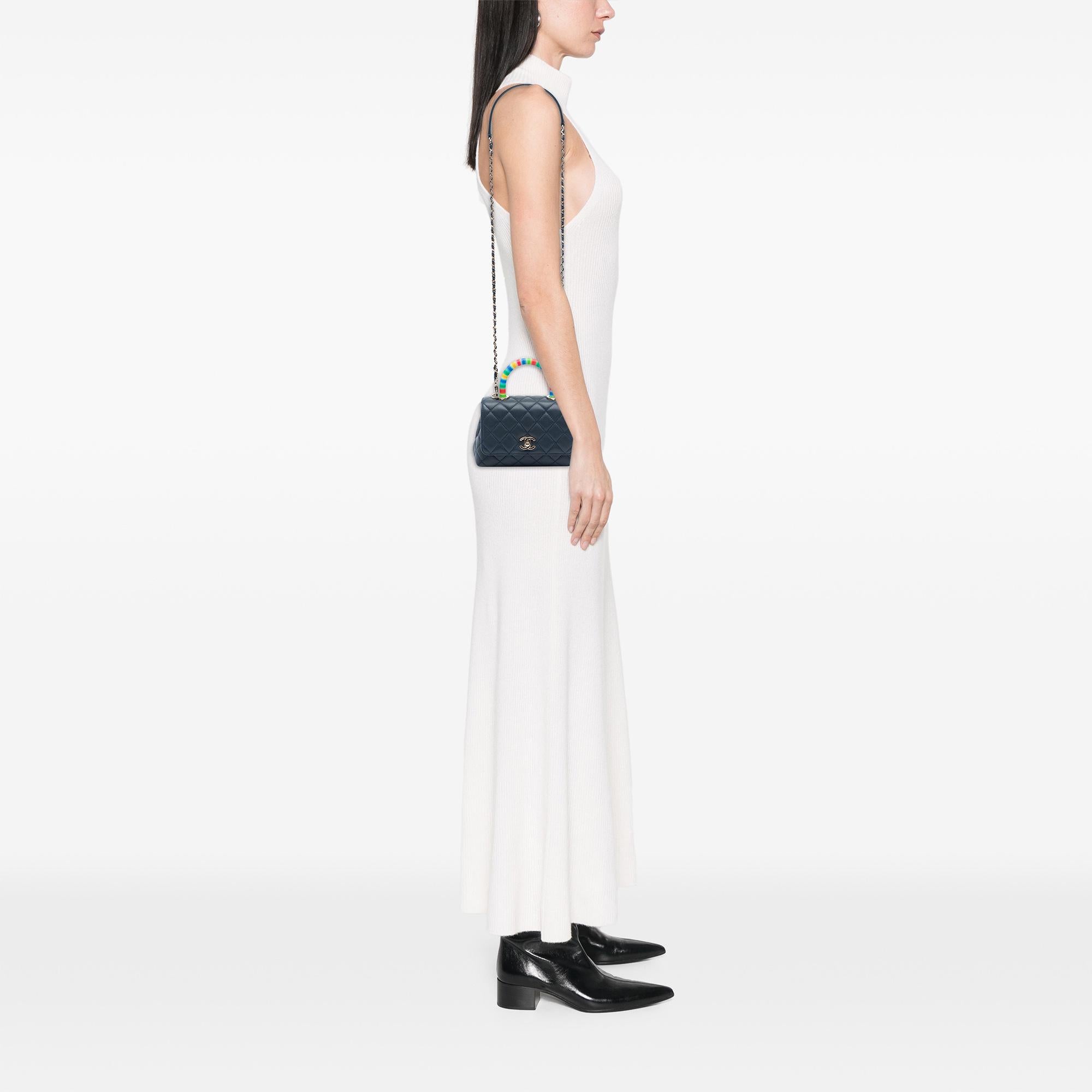Chanel Extra Mini Quilted Lambskin Rainbow Coco Top Handle Bag