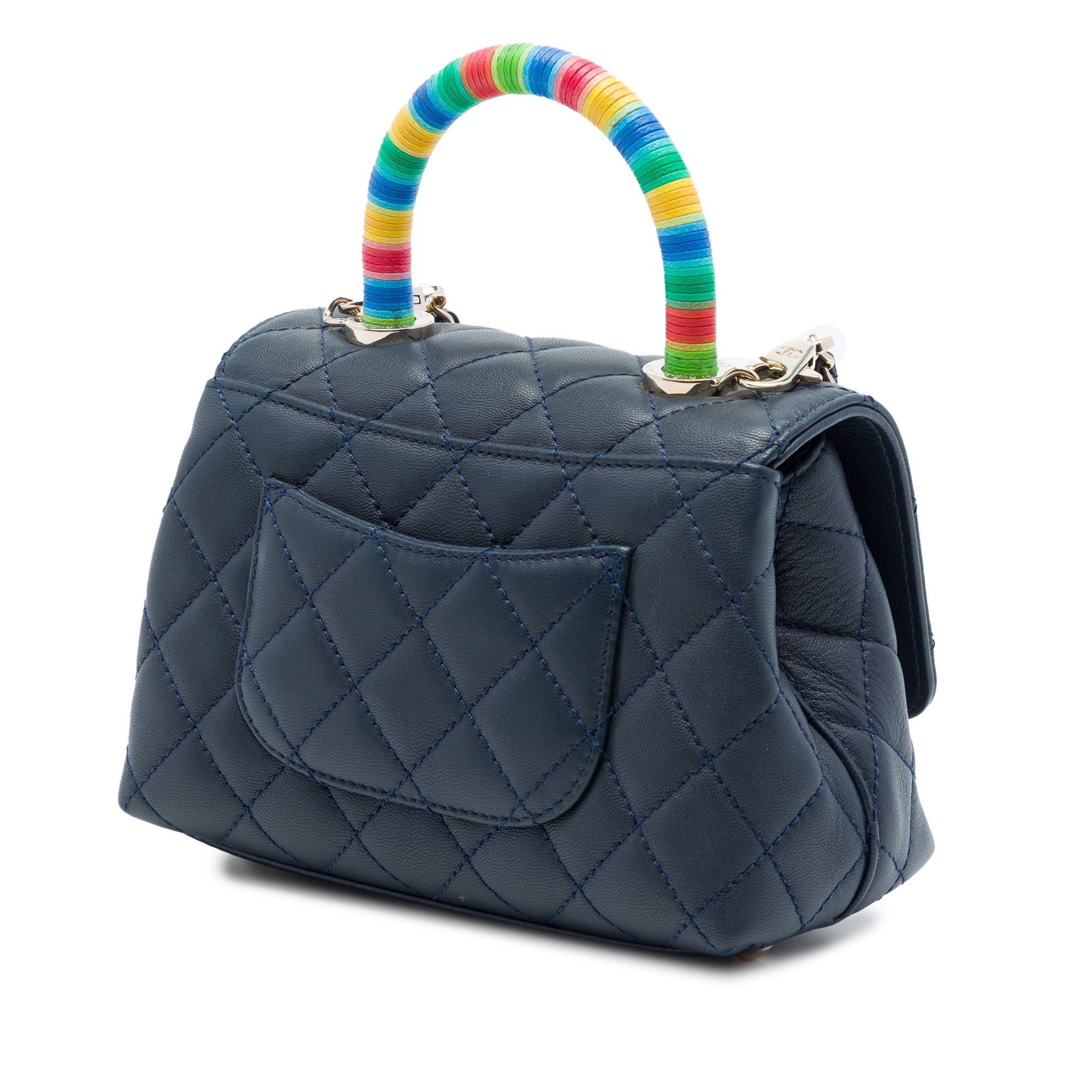 Chanel Extra Mini Quilted Lambskin Rainbow Coco Top Handle Bag