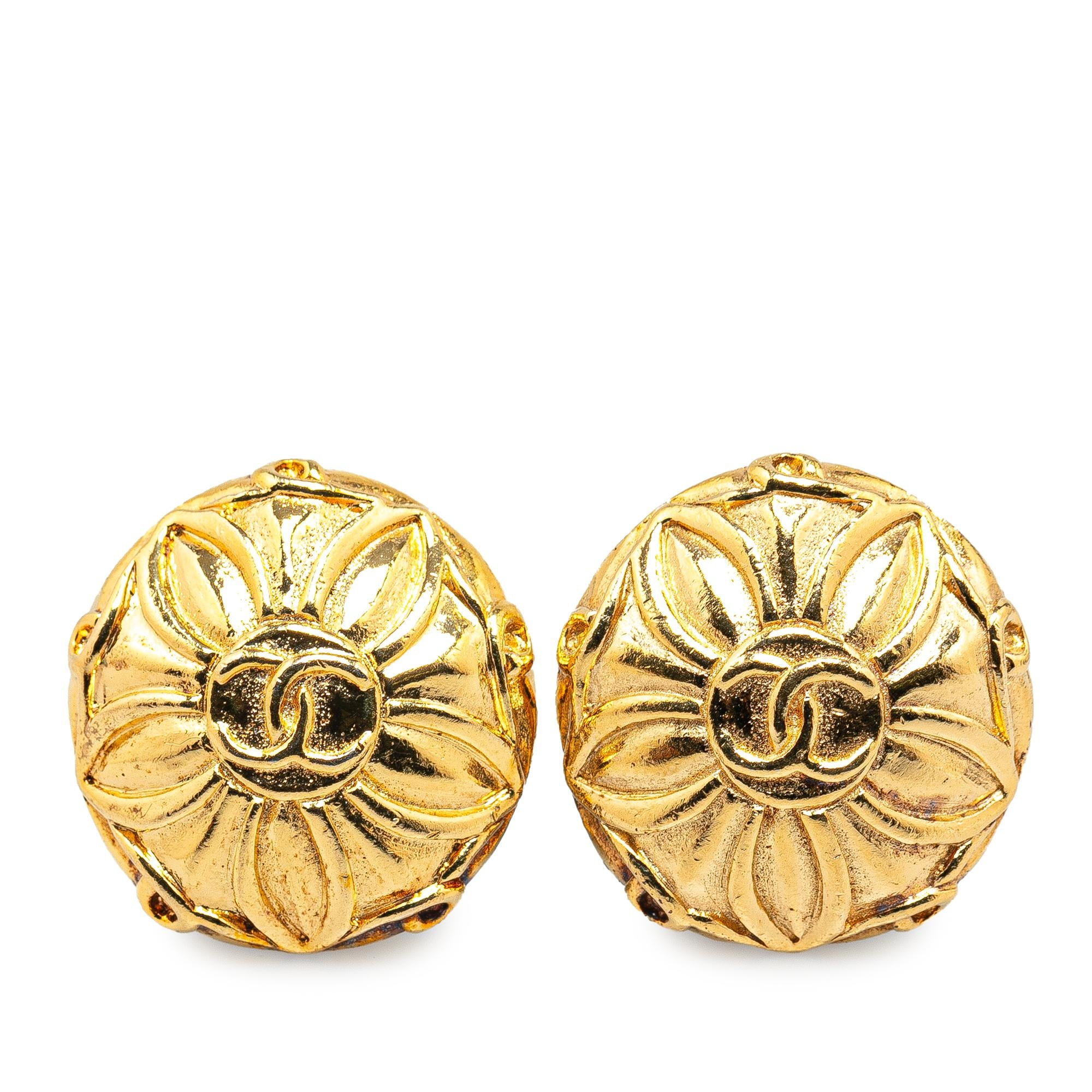 Chanel Gold Plated CC Clip On Earrings