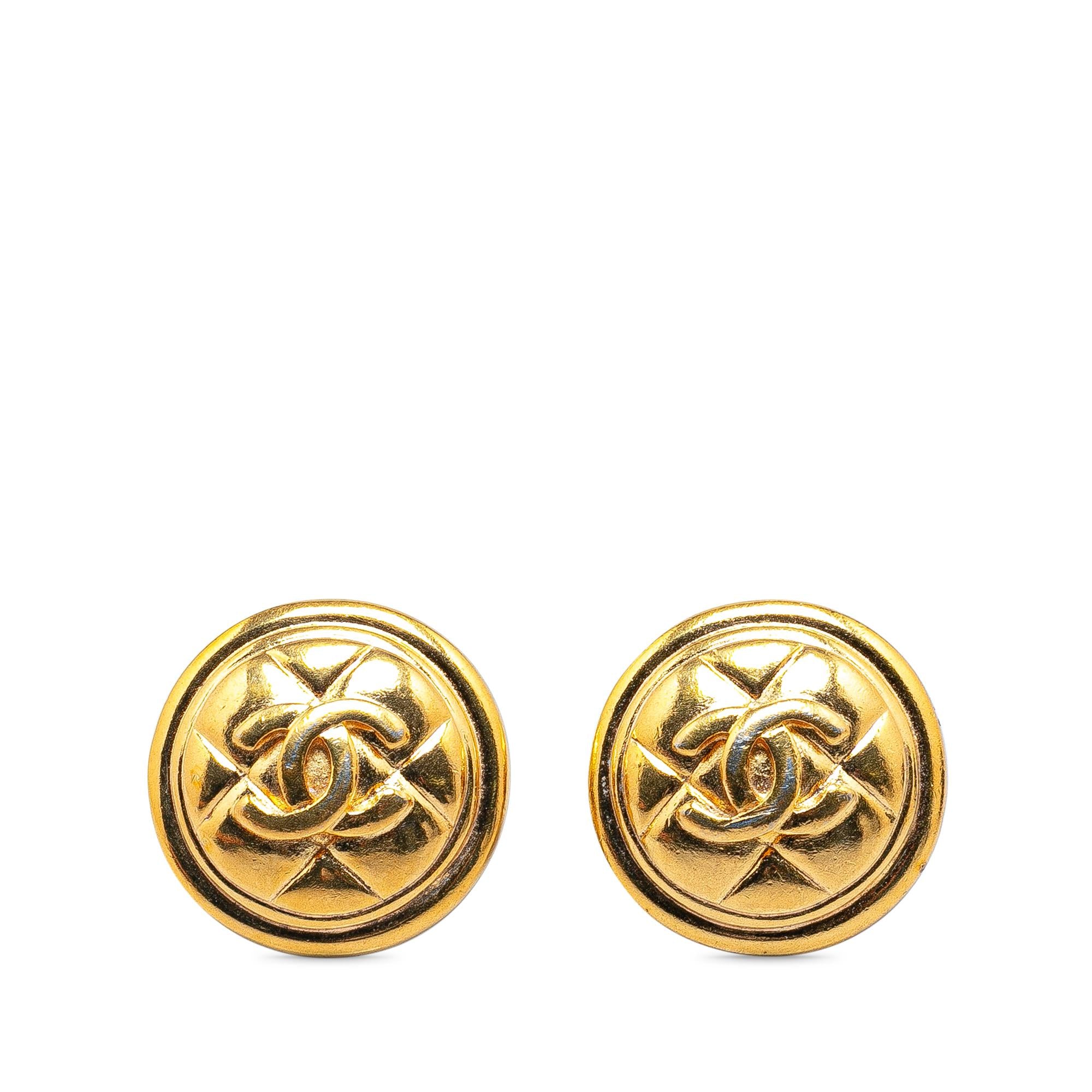 Chanel Gold Plated CC Quilted Clip On Earrings