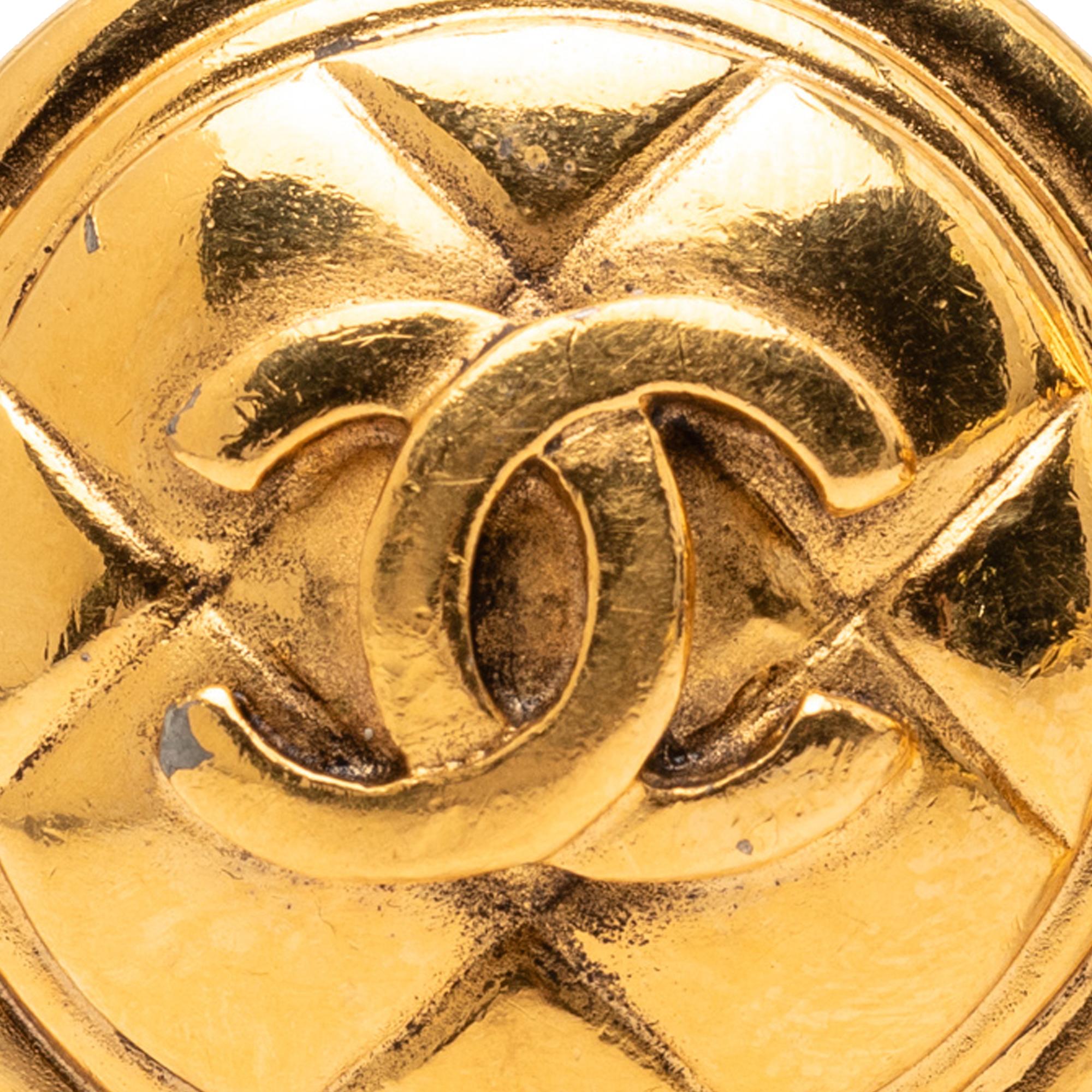 Chanel Gold Plated CC Quilted Round Clip On Earrings