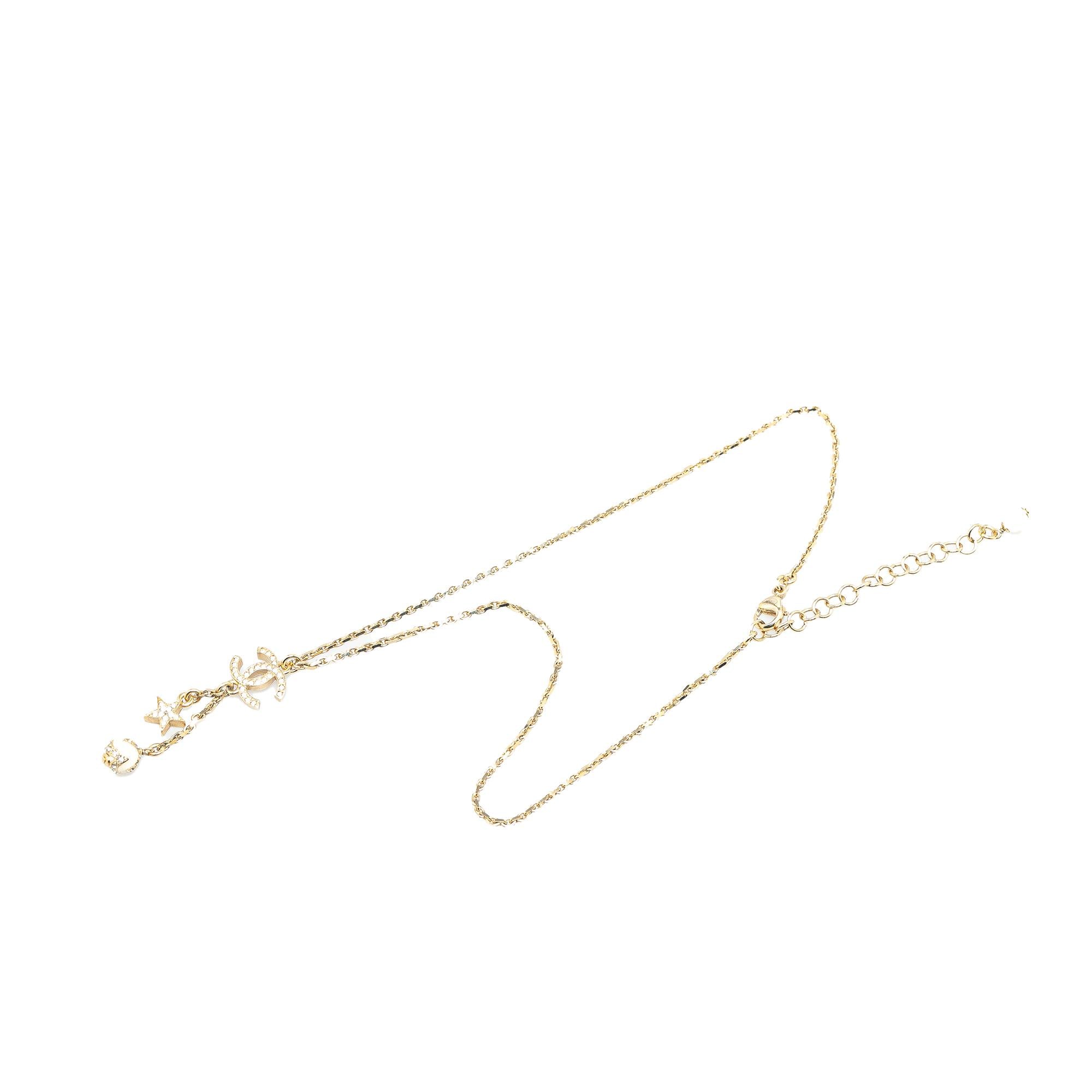 Chanel Gold Plated CC Rhinestones Star and Ball Pendant Necklace (SHG-RS0IWK)