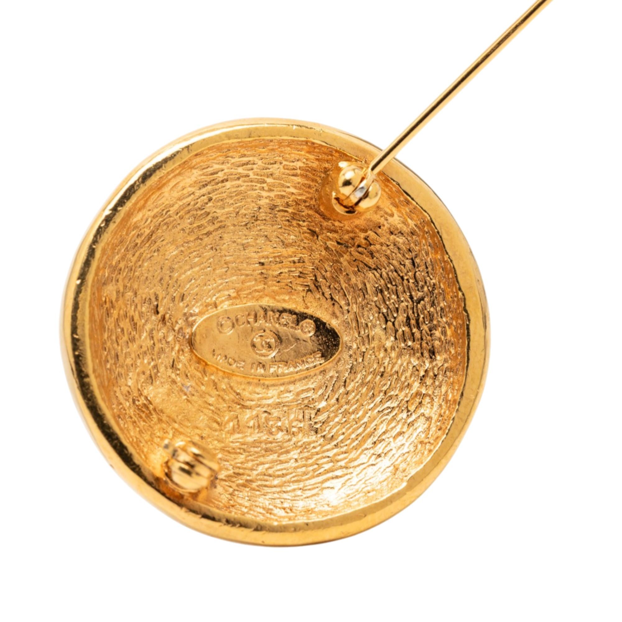 Chanel Gold Plated CC Round Brooch