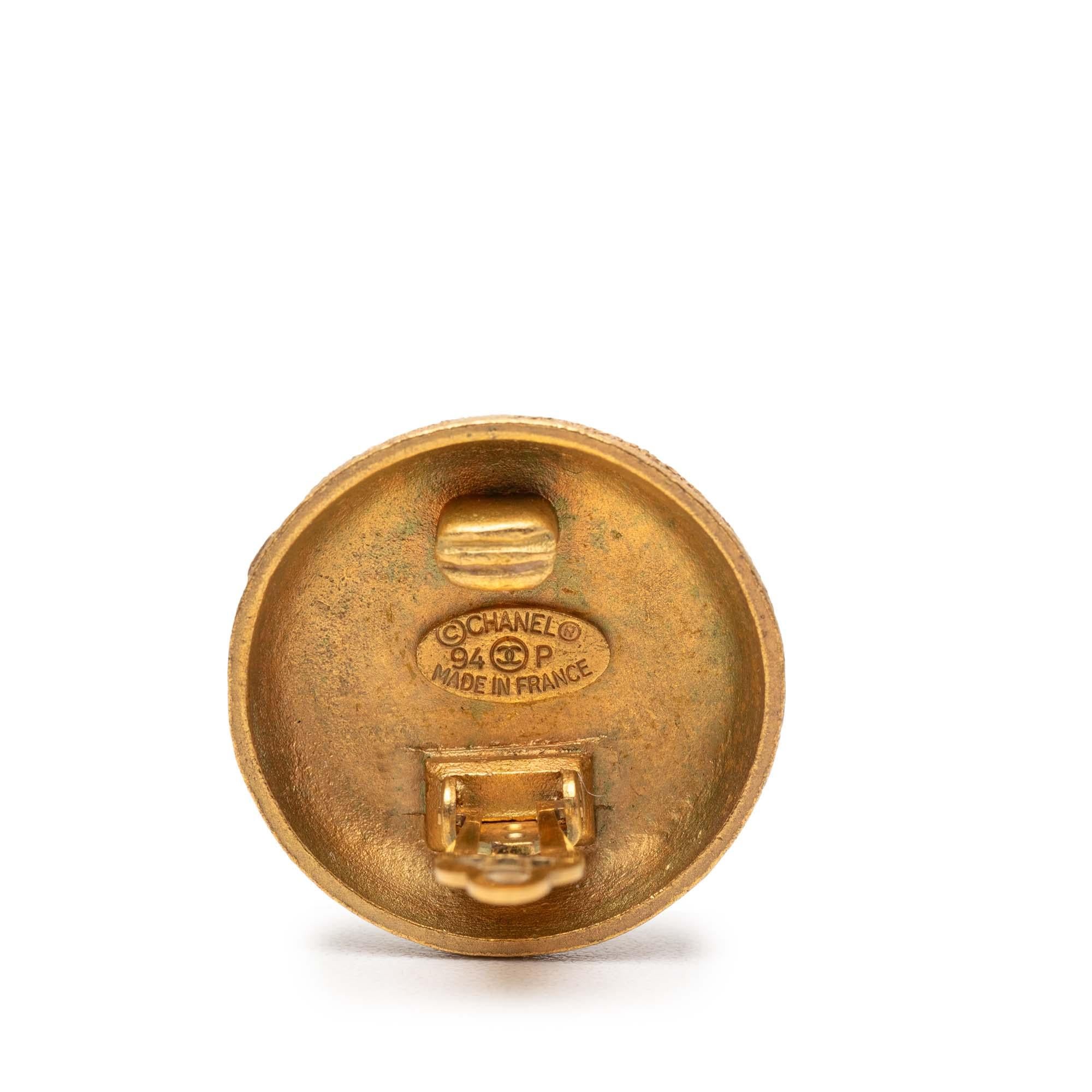 Chanel Gold Plated CC Round Clip On Earrings