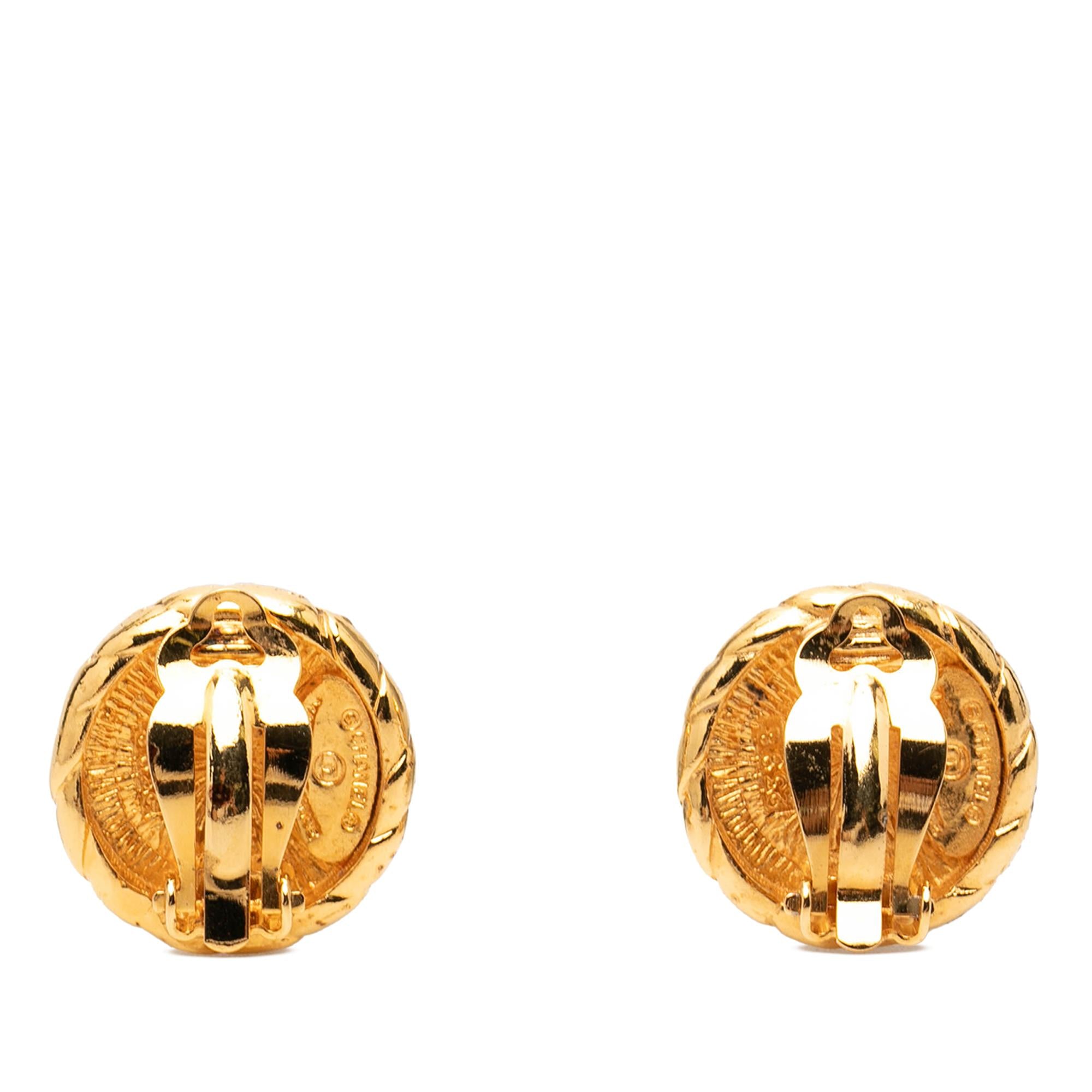 Chanel Gold Plated CC Round Clip On Earrings