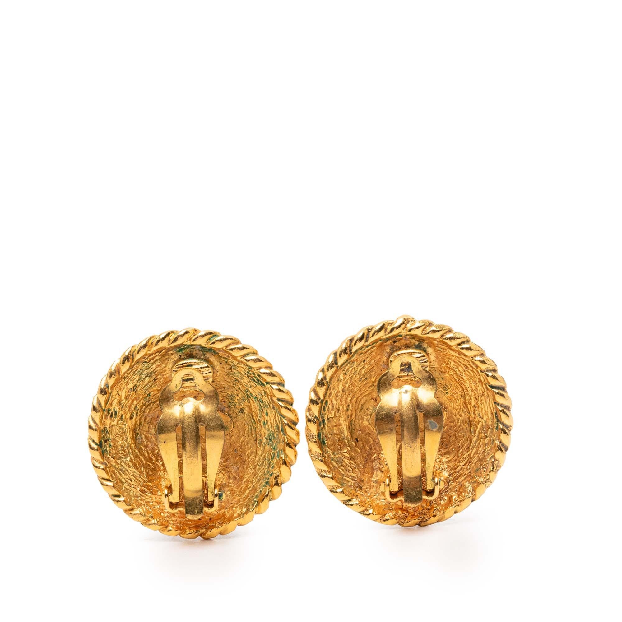 Chanel Gold Plated CC Round Clip on Earrings