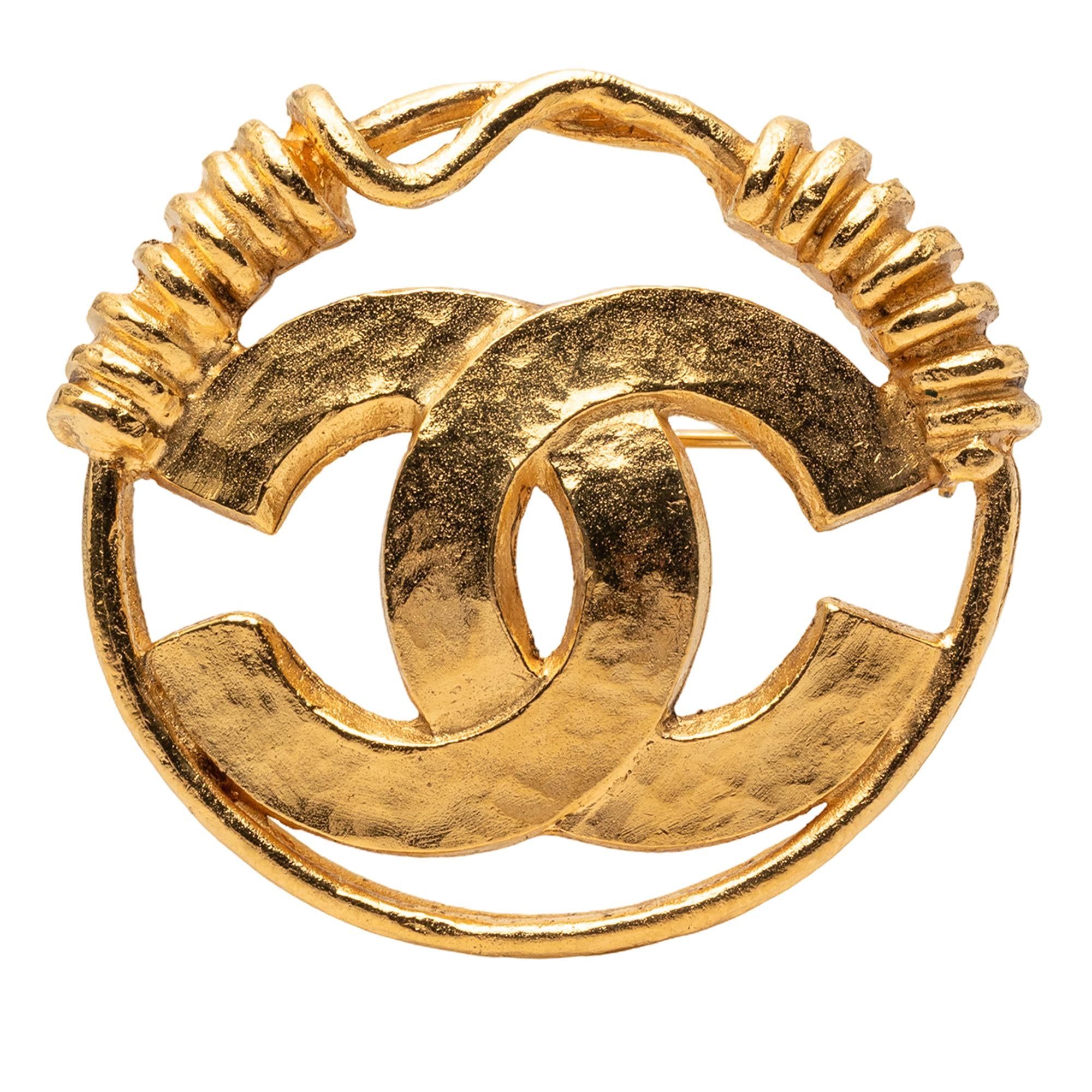 Chanel Gold Plated CC Spring Round Brooch