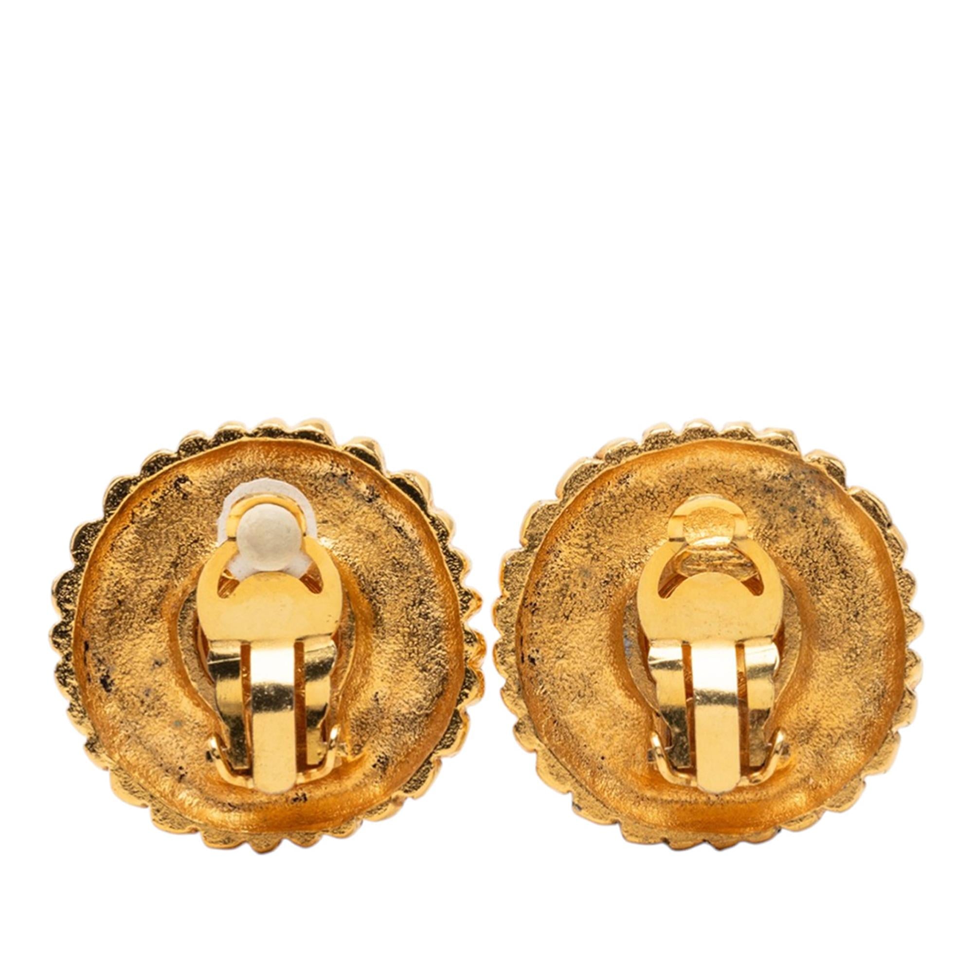Chanel Gold Plated Faux Pearl Clip On Earrings
