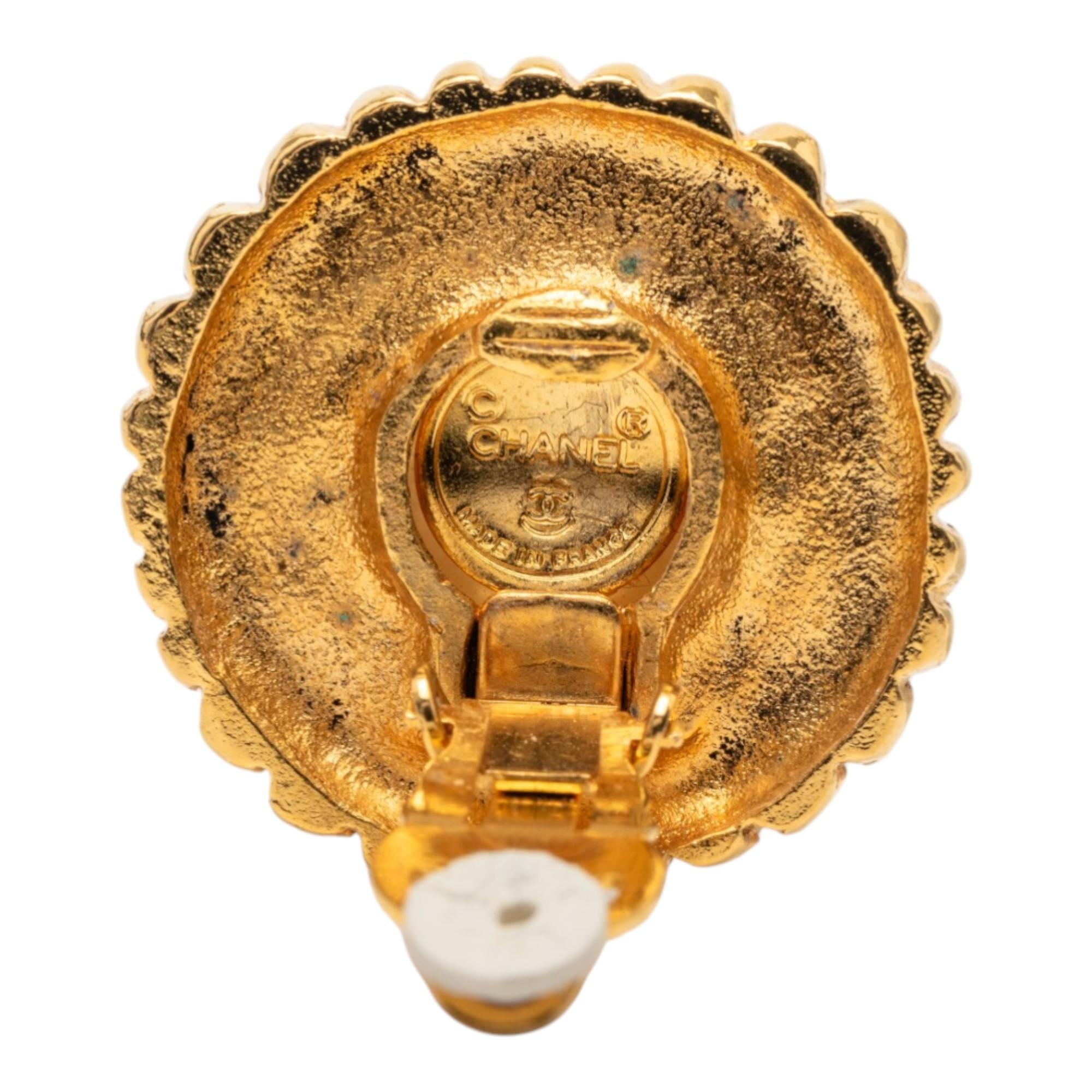 Chanel Gold Plated Faux Pearl Clip On Earrings