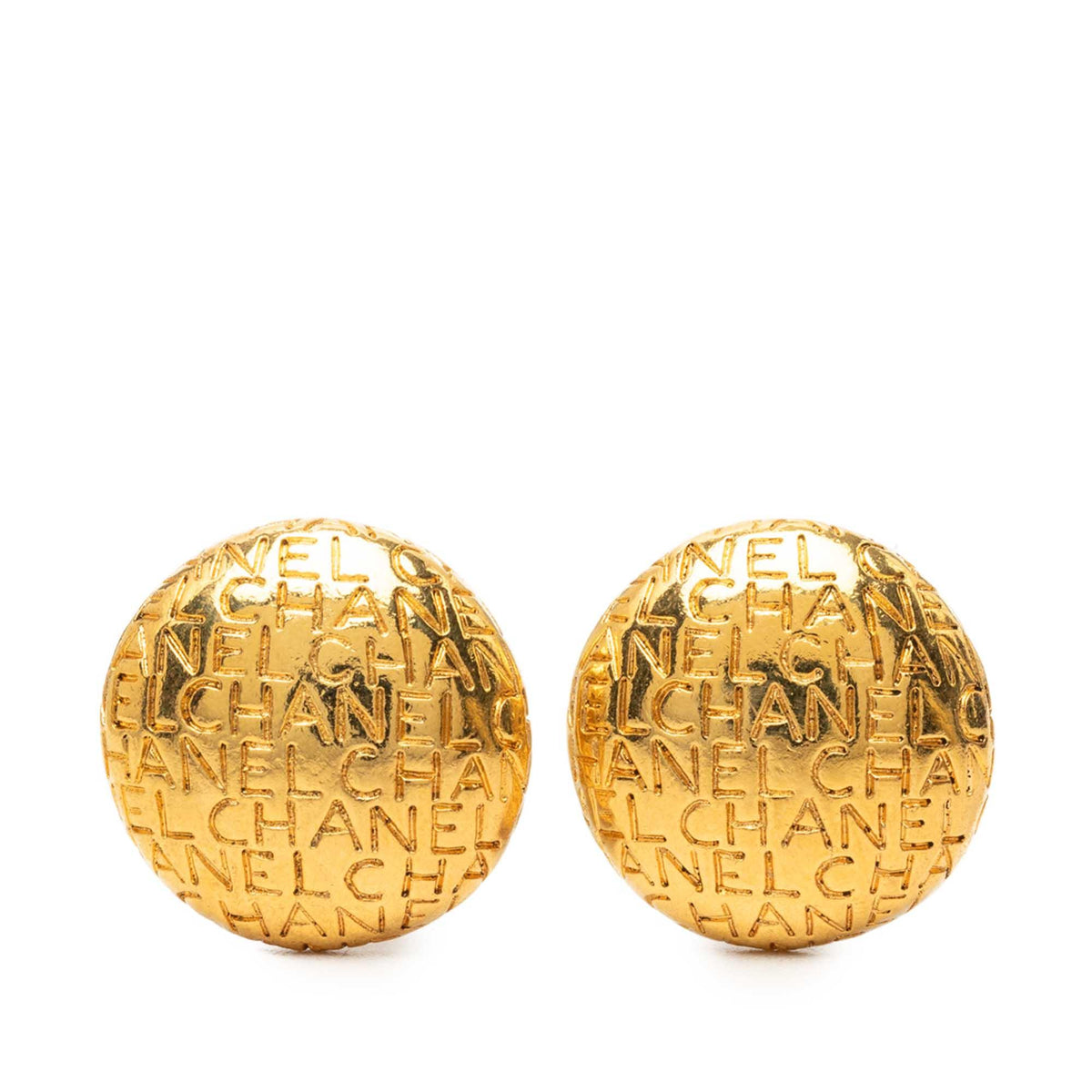 Chanel Gold Plated Logo Engraved Clip On Earrings