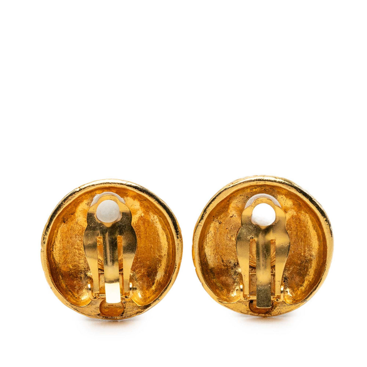 Chanel Gold Plated Logo Engraved Clip On Earrings