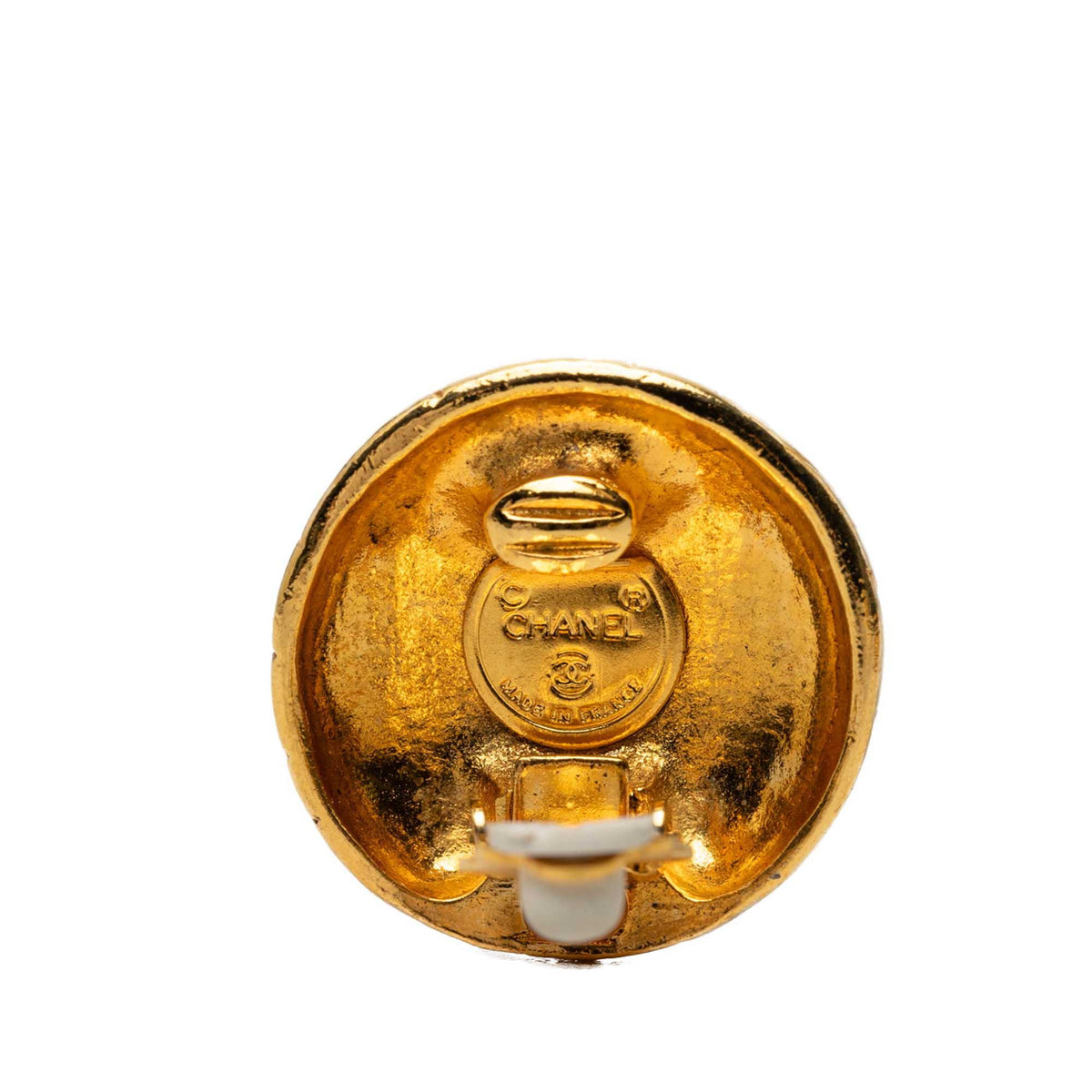 Chanel Gold Plated Logo Engraved Clip On Earrings