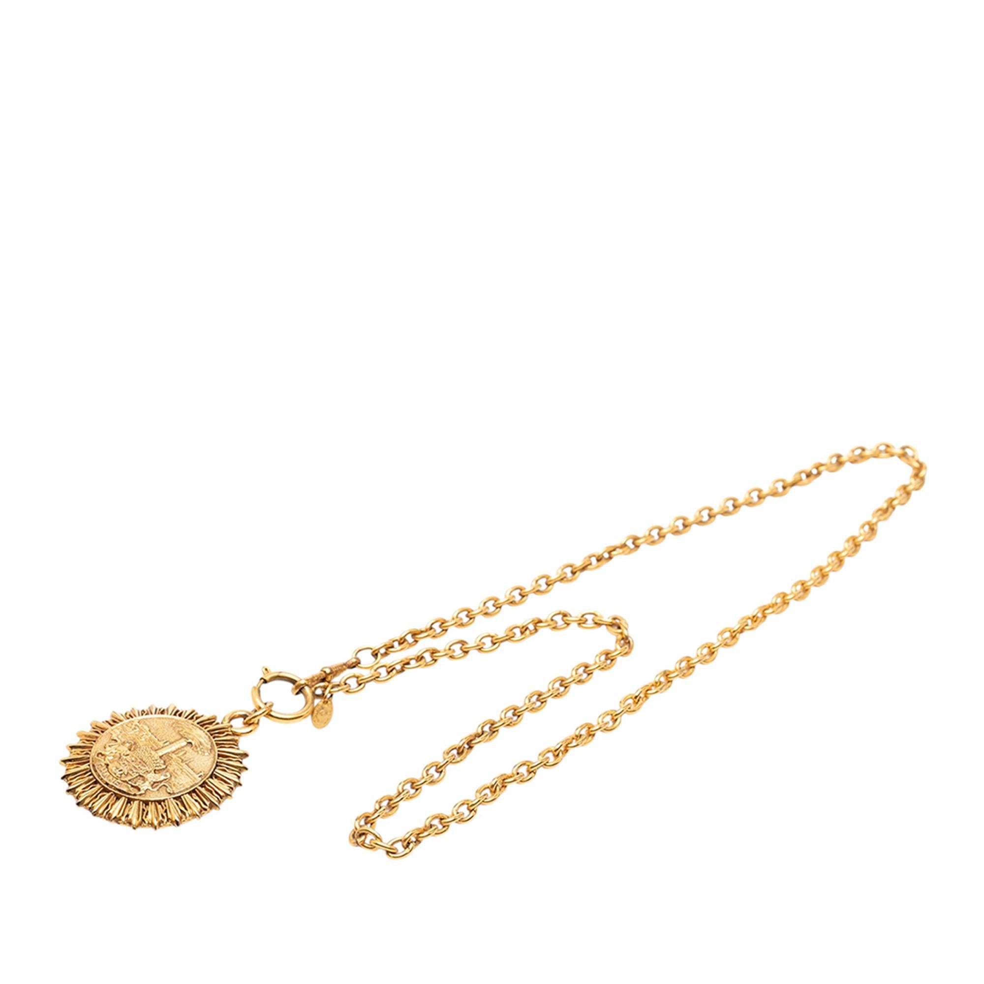 Chanel Gold Plated Medallion Coat of Arms Sunburst Pendant Necklace