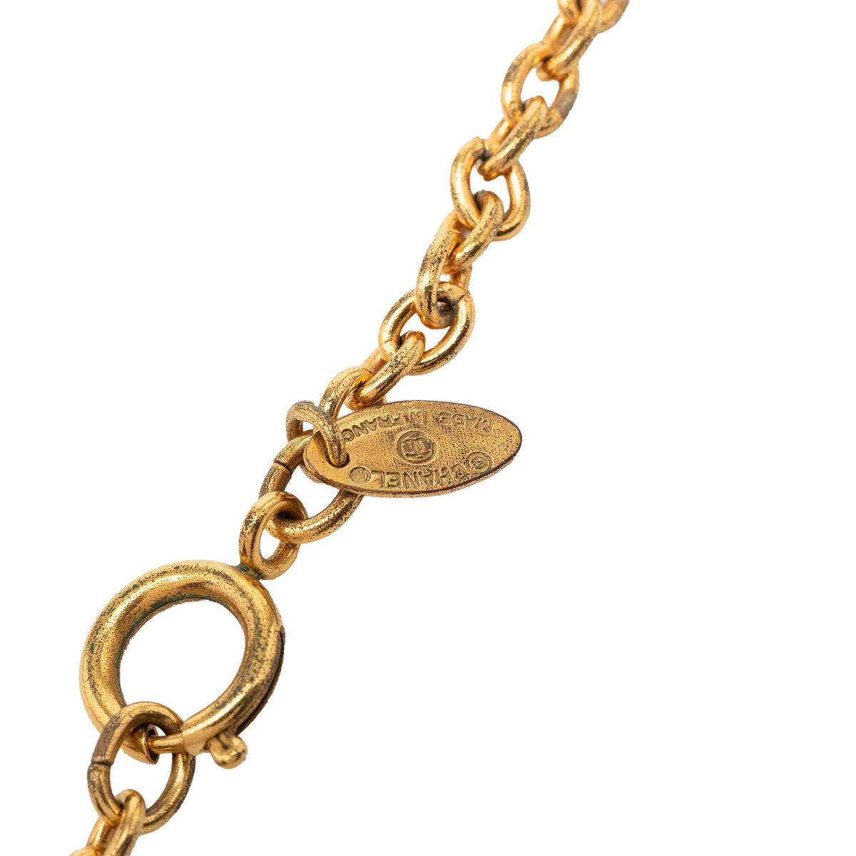 Chanel Gold Plated Quilted CC Pendant Necklace