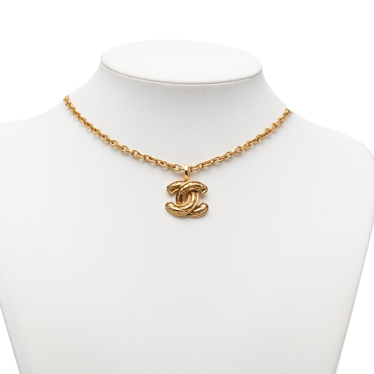 Chanel Gold Plated Quilted CC Pendant Necklace