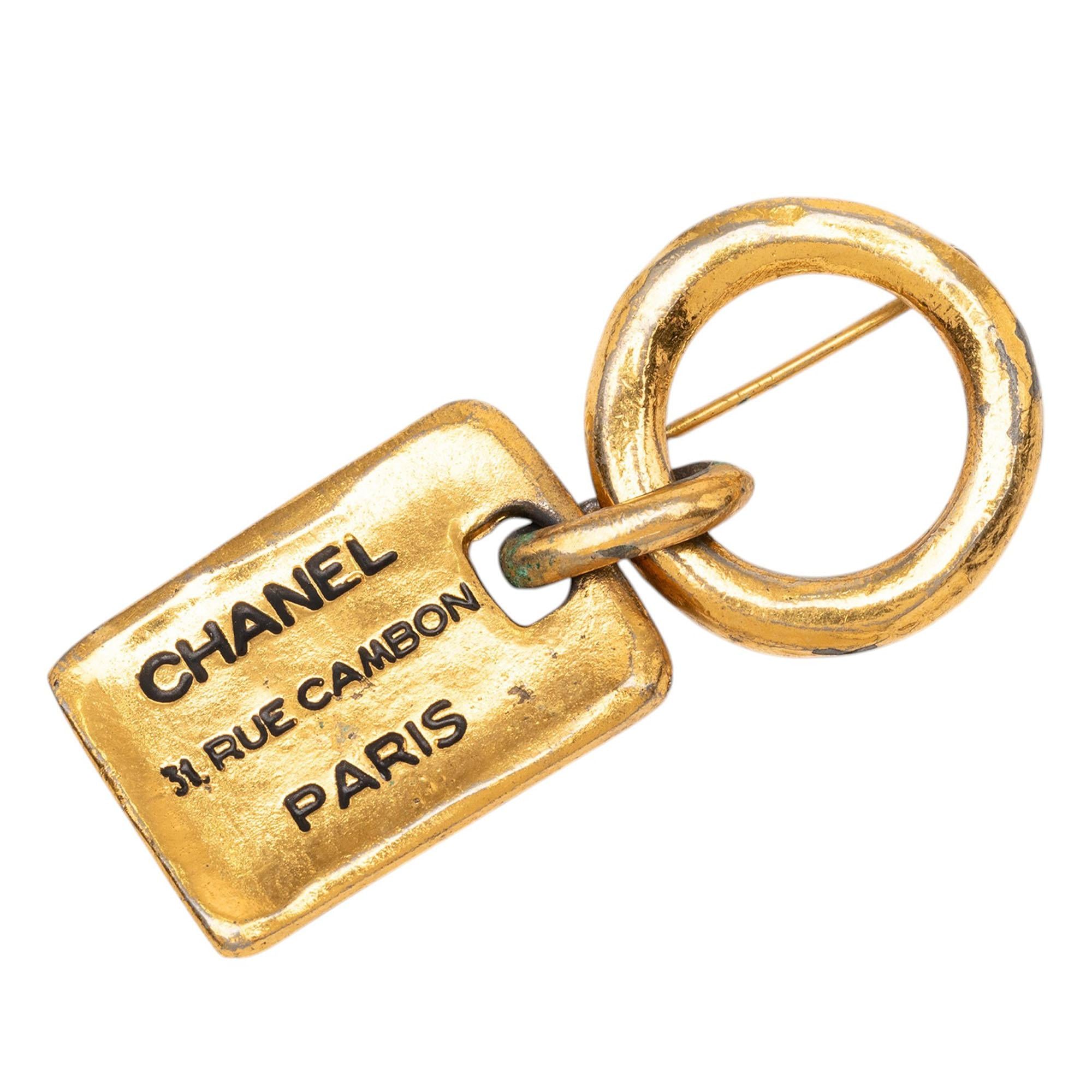 Chanel Gold Plated Rue Cambon Tag Brooch