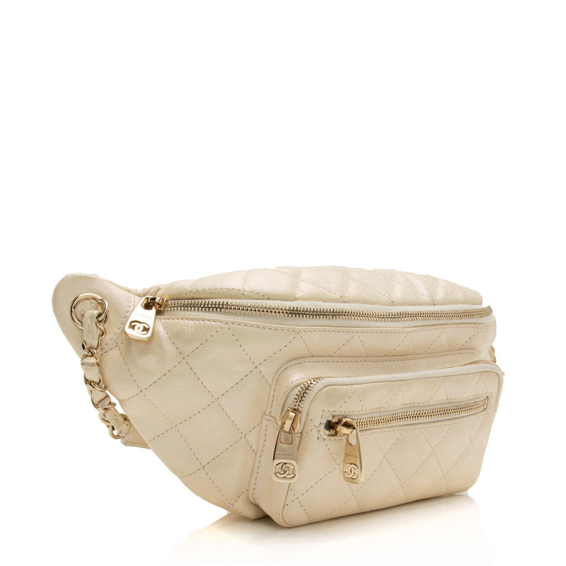 Vintage CHANEL beige lamb leather waist purse, fanny pack, hip bag with belt.  at 1stDibs