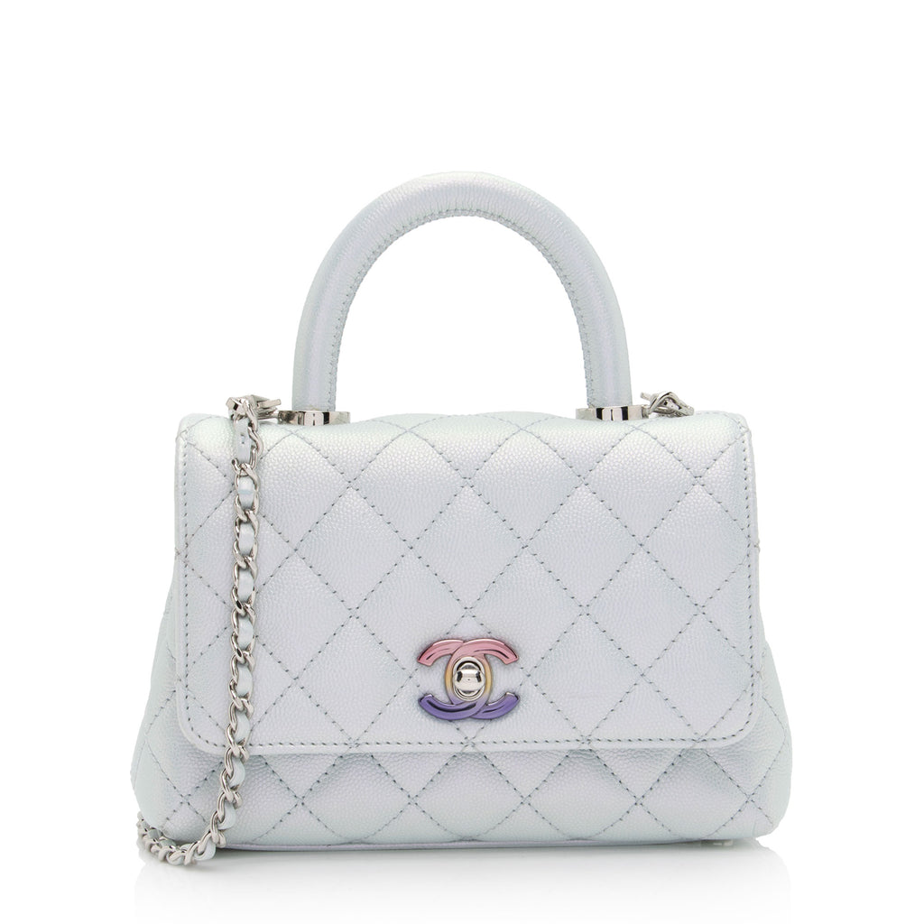 Chanel Mini with Top Handle, Silver Caviar with Silver Hardware, New in  Dustbag