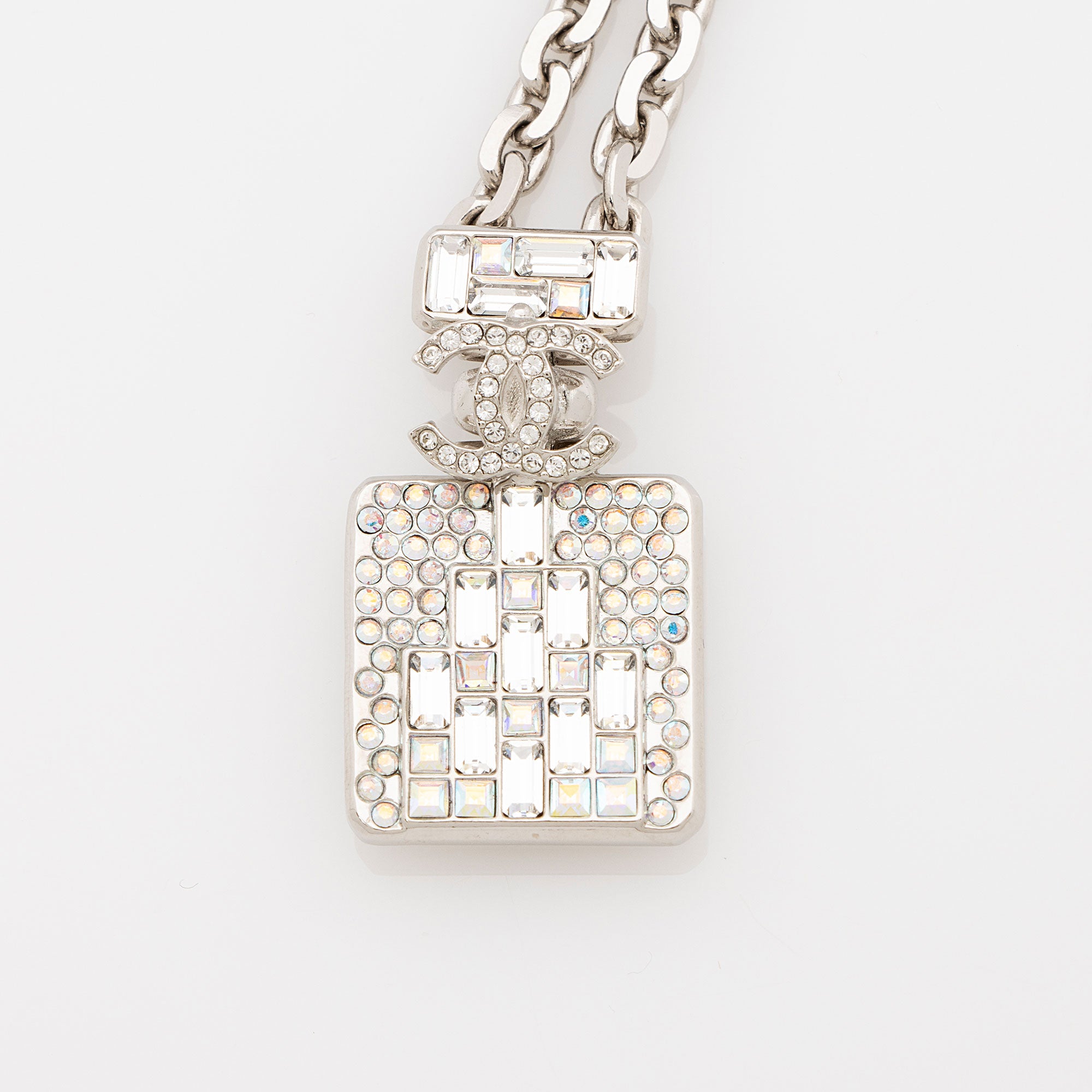 Chanel Iridescent Crystal CC Perfume Bottle Necklace