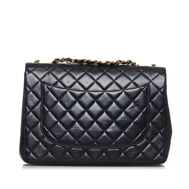 Chanel Vintage Square Classic Single Flap Bag Quilted Caviar Jumbo