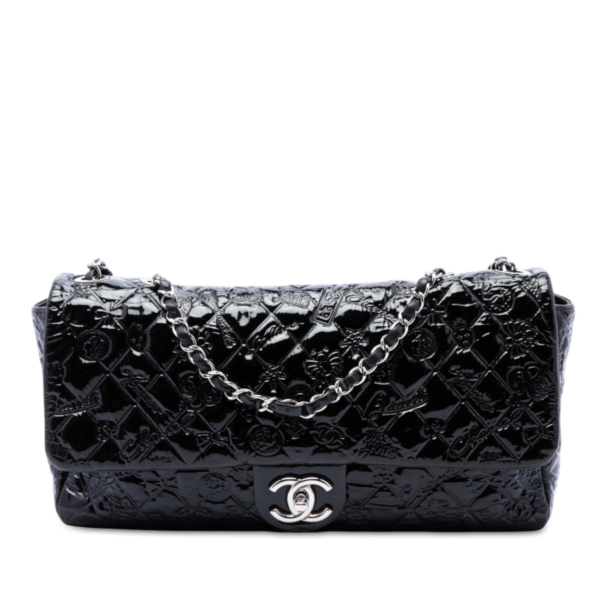 Chanel Jumbo Patent Embossed Lucky Symbols Flap