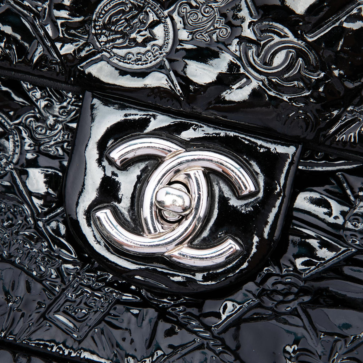 Chanel Jumbo Patent Embossed Lucky Symbols Flap