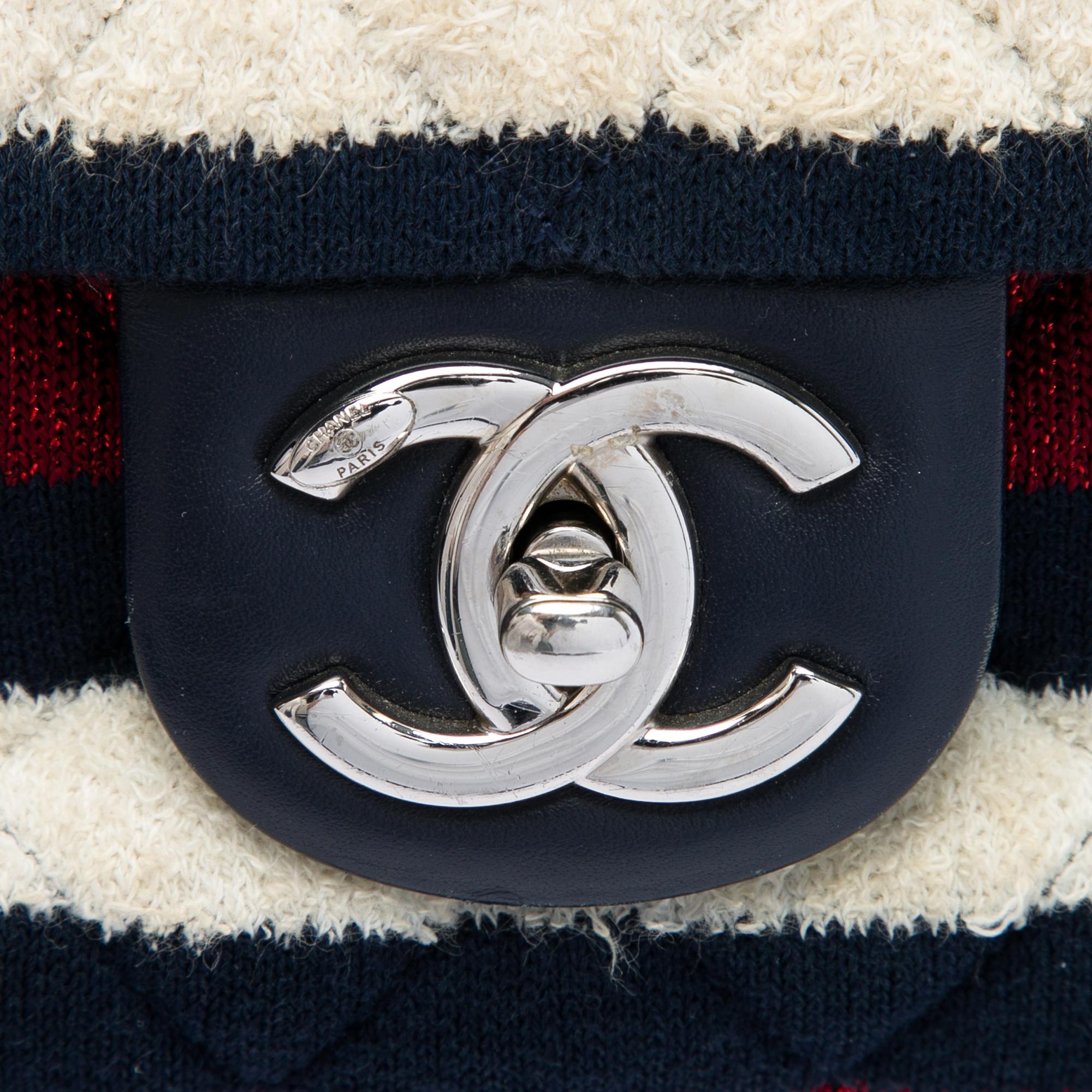 Chanel Jumbo Stripe Jersey Felt and Rope Flap
