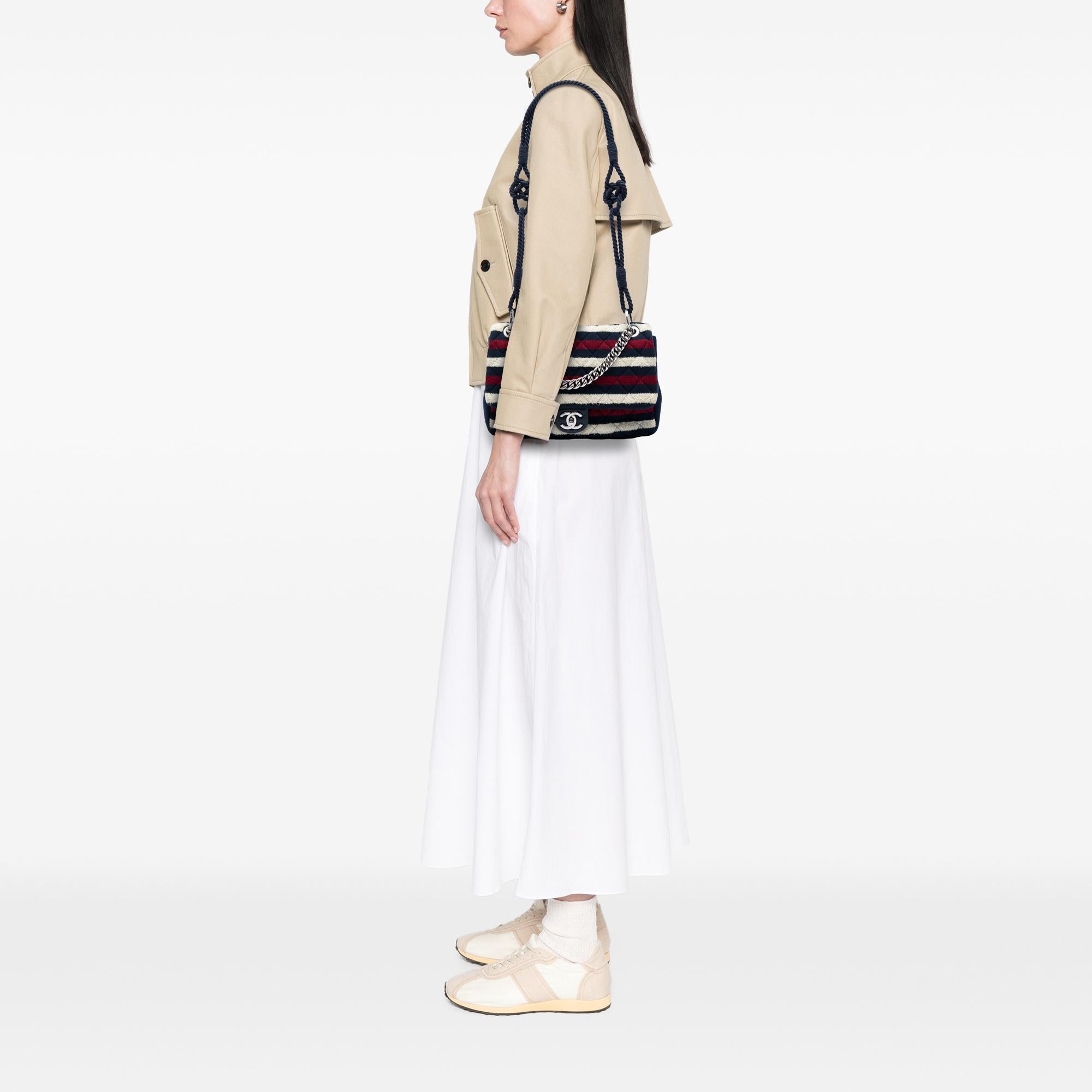 Chanel Jumbo Stripe Jersey Felt and Rope Flap
