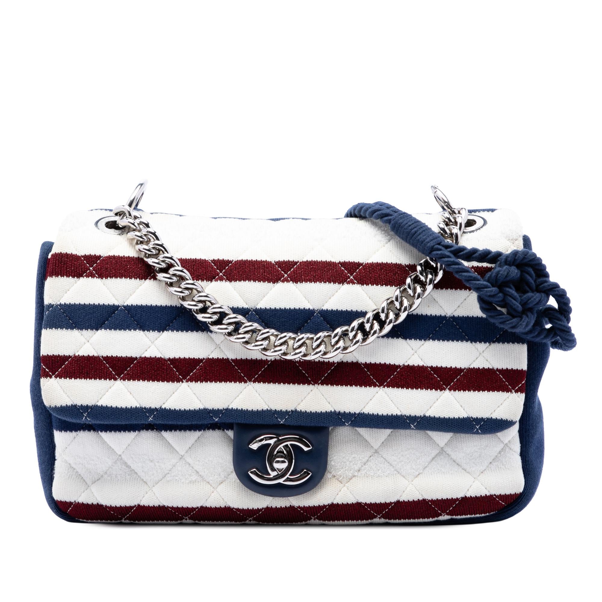 Chanel Jumbo Stripe Jersey Felt and Rope Flap
