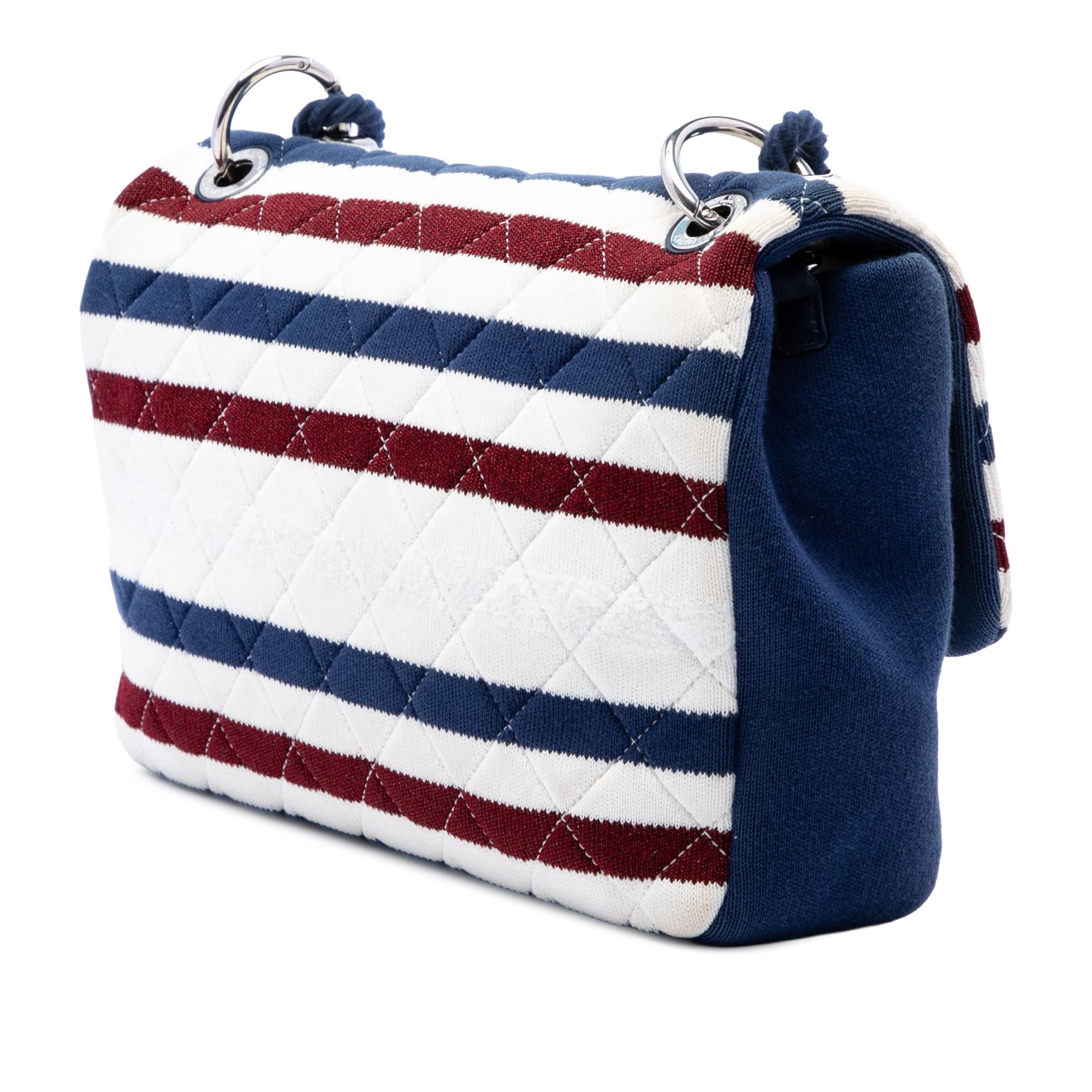 Chanel Jumbo Stripe Jersey Felt and Rope Flap