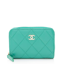 CHANEL Caviar Quilted Zip Around Coin Purse Wallet Light Green
