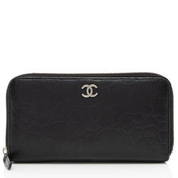 Chanel Lambskin Camellia Zip Around Wallet (SHF-fpP10f)