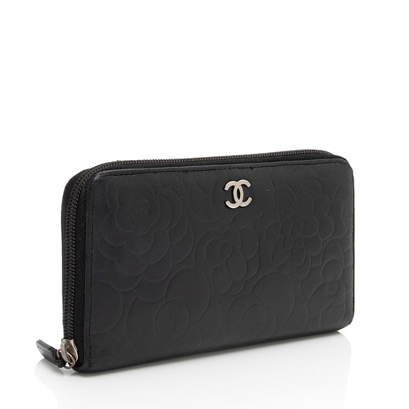 Chanel Lambskin Camellia Zip Around Wallet (SHF-fpP10f)