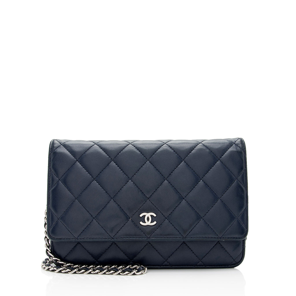Lamb skin Chanel heart logo long wallet on chain, Luxury, Bags