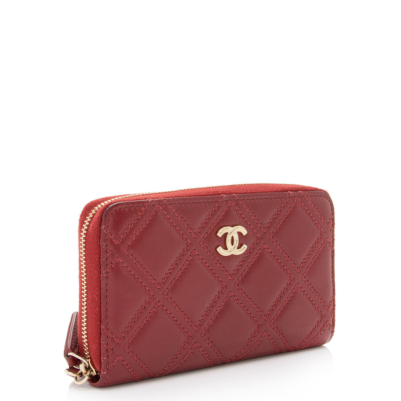 Chanel Lambskin Diamond Stitched CC Small Zip Around Wallet (SHF-w55x0Z)