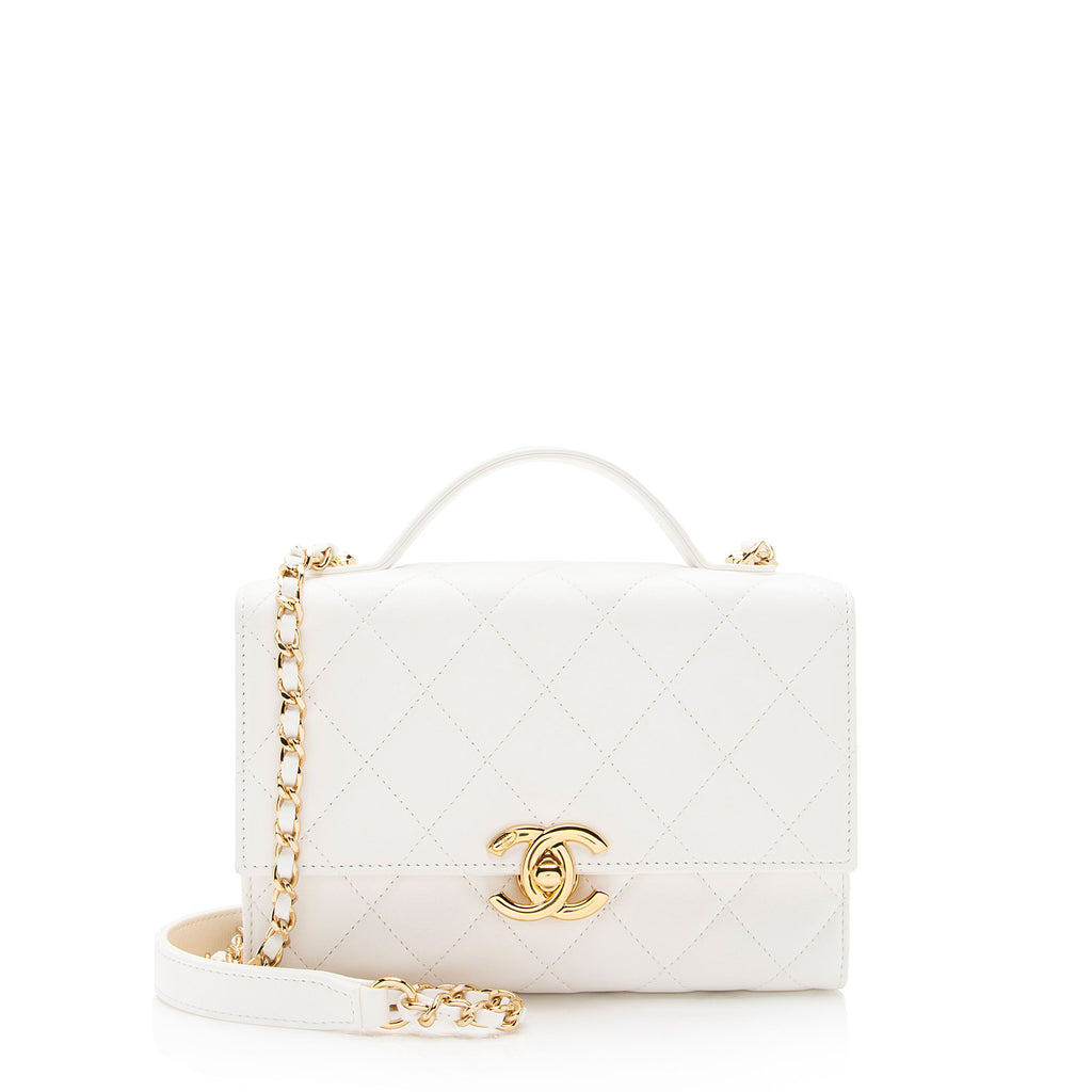 Chanel Top Handle Round Flap Bag Quilted Lambskin Medium at 1stDibs