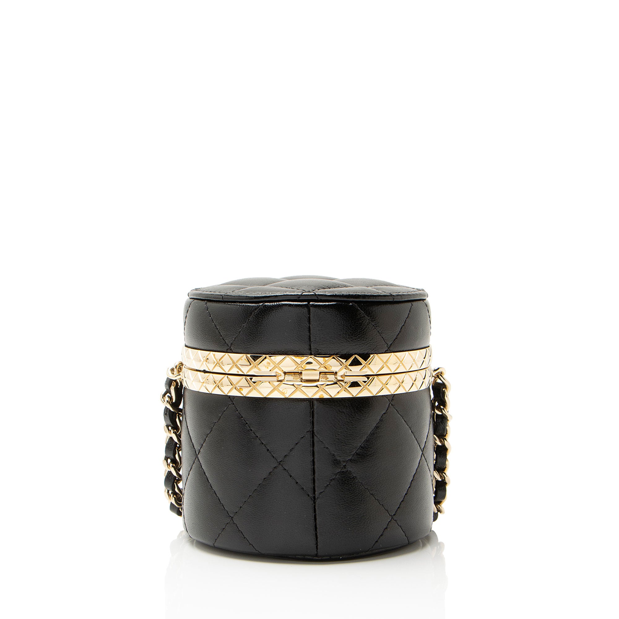 Chanel Lambskin Lock Frame Round Mini Vanity Case with Chain