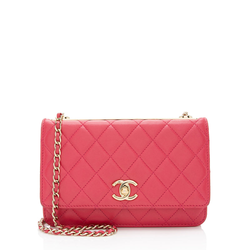 CHANEL Lambskin Quilted Trendy CC Wallet On Chain WOC Pink 619786