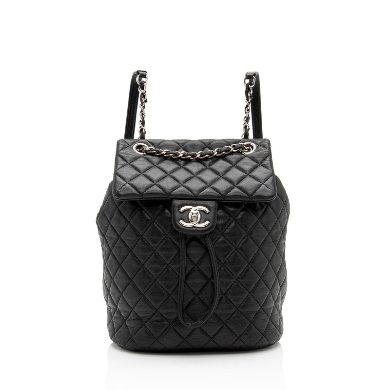 Chanel Small Urban Spirit Quilted Lambskin Backpack Bag Black