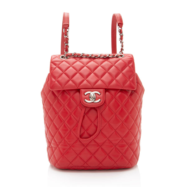 Red Quilted Lambskin Urban Spirit Backpack Small