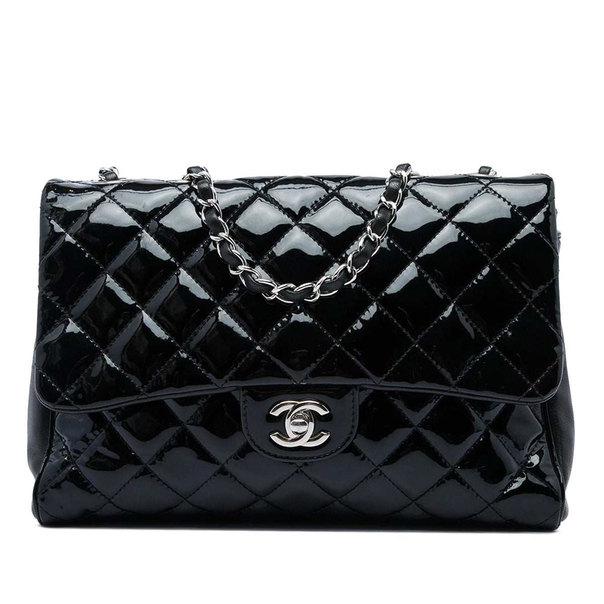 Chanel Large CC Quilted Patent Double Compartment Flap