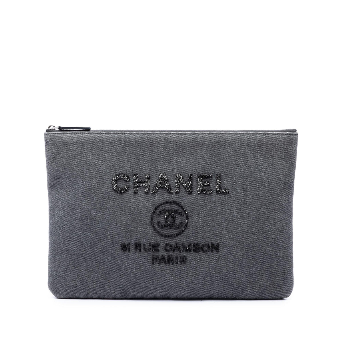 Chanel Large Denim Sequin Embellished Deauville O Case Clutch