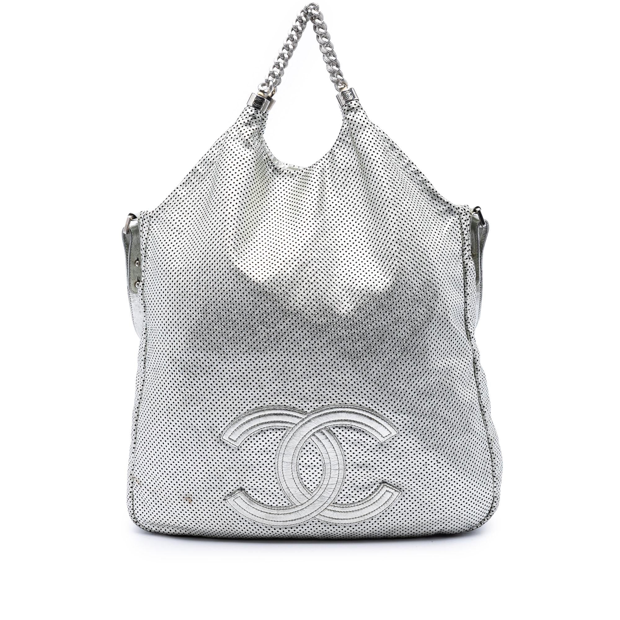 Chanel Large Metallic Glazed Calfskin Perforated Rodeo Drive Satchel
