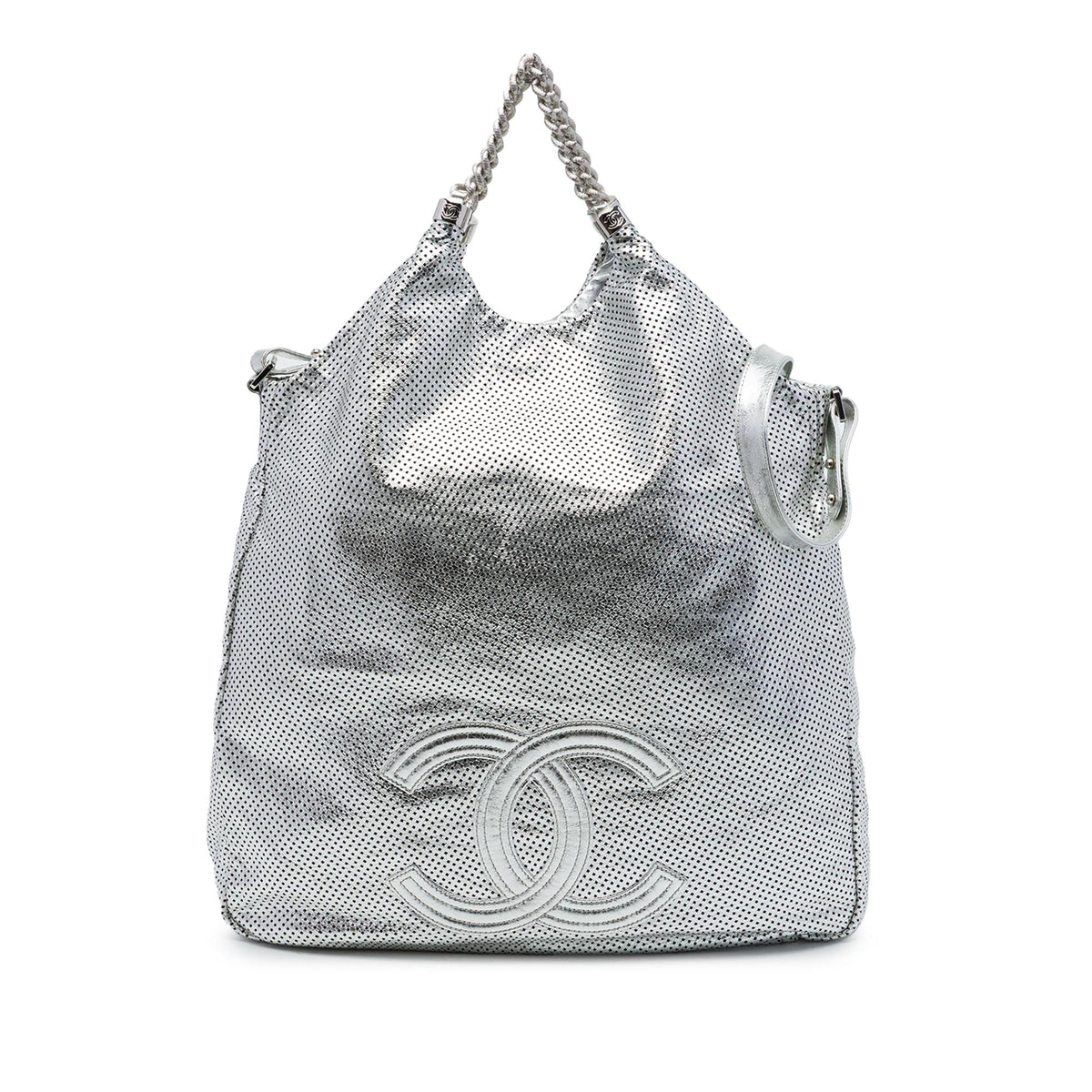 Chanel Large Metallic Glazed Calfskin Perforated Rodeo Drive Satchel