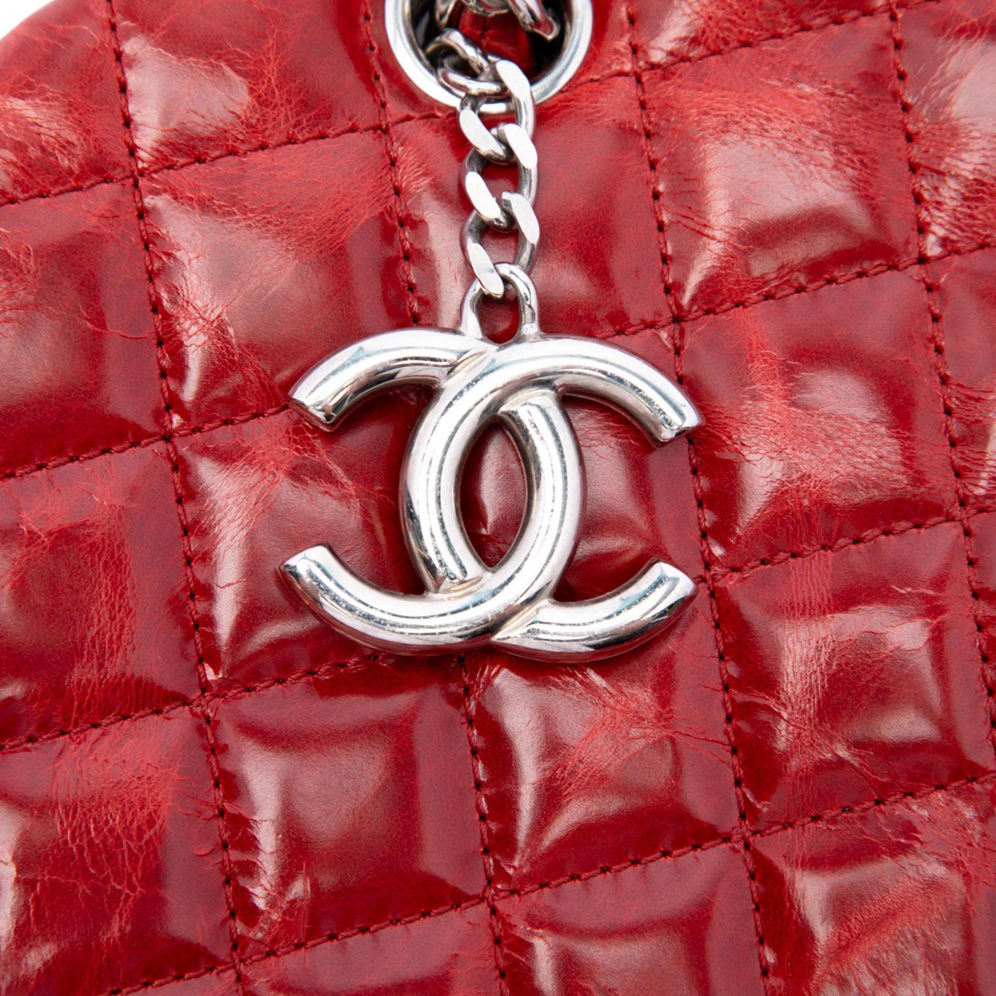 Chanel Large Quilted Crinkled Patent Just Mademoiselle Bowling Bag