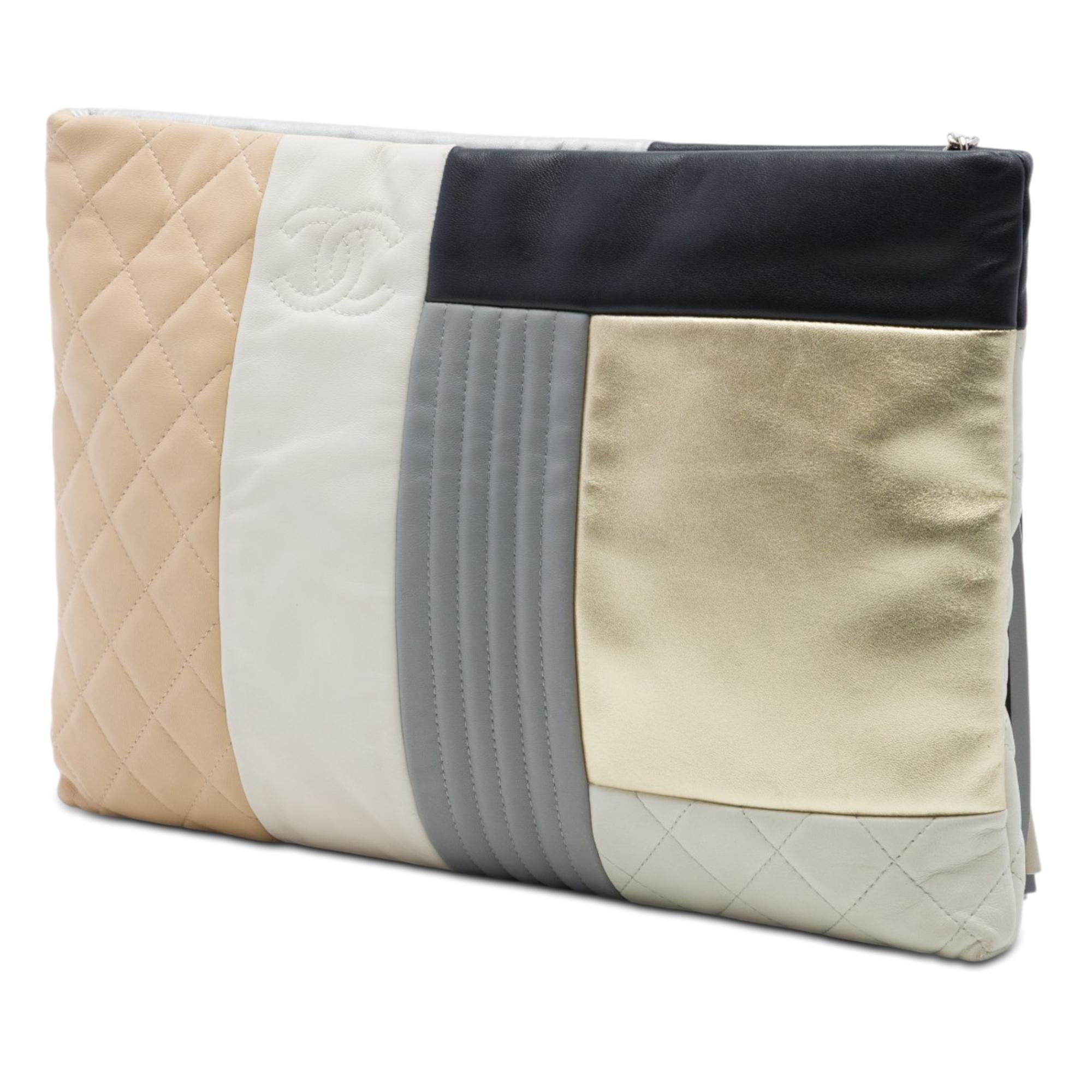 Chanel Large Quilted Lambskin Colorblock Patchwork O Case Clutch